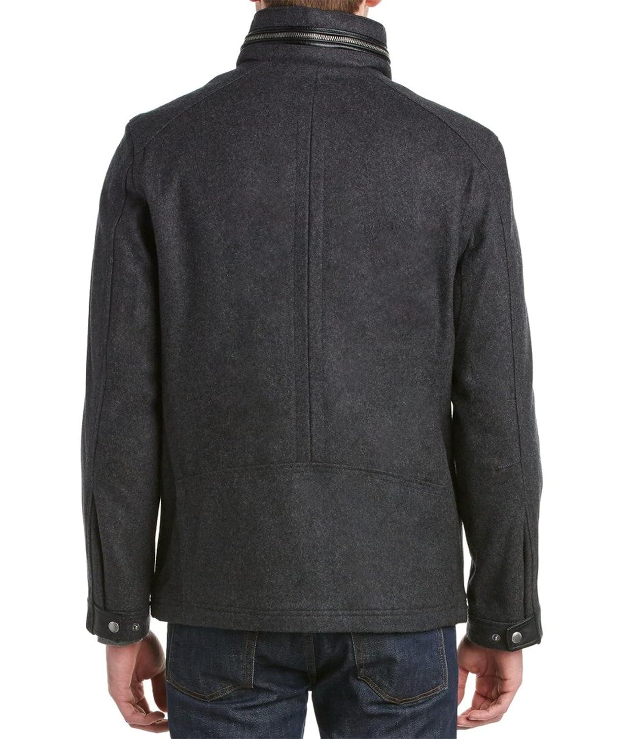 Cole Haan Signature Men's Wool Melton Stand Collar Jacket with Patch Pockets