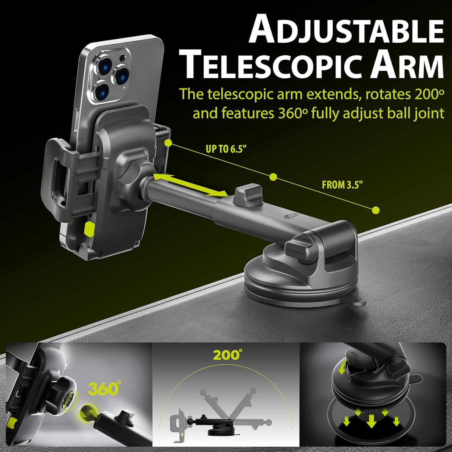 Bracketron TripGripXT Dashboard, Windshield & Vent Extendable Cell Phone and GPS Mount for Car Suction Cup Phone Holder for Home and Office