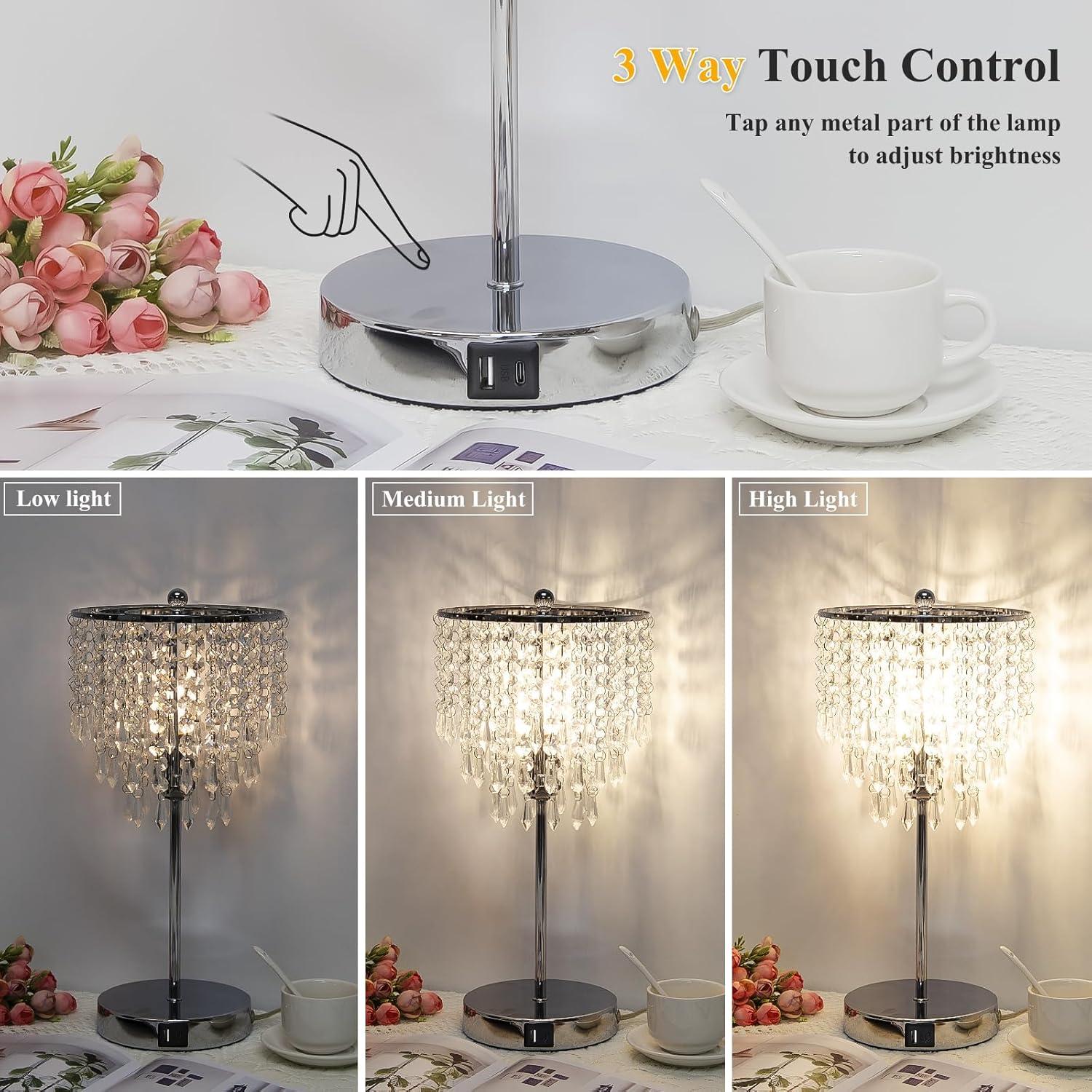3 Way Touch Control Table Lamp, Dimmable Bedside Desk Lamp with Metal Base Modern Nightstand Lamp Stylish Grey Shade Simple Side Table Lamp for Bedroom, Living Room, Office or Den LED Bulb Included