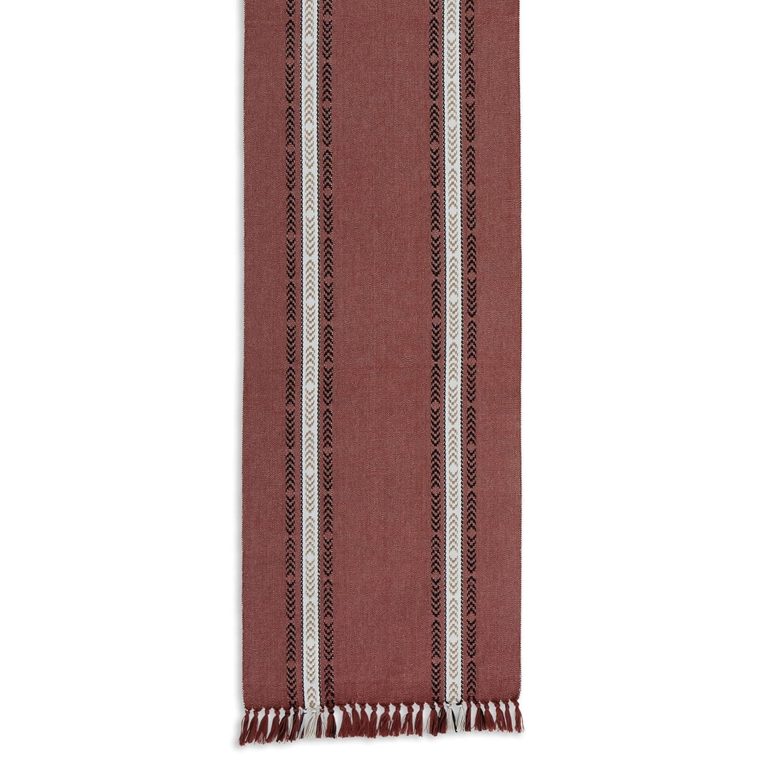 Design Imports  Clay Dobby Striped Fringe Ribbed Table Runner 14X72