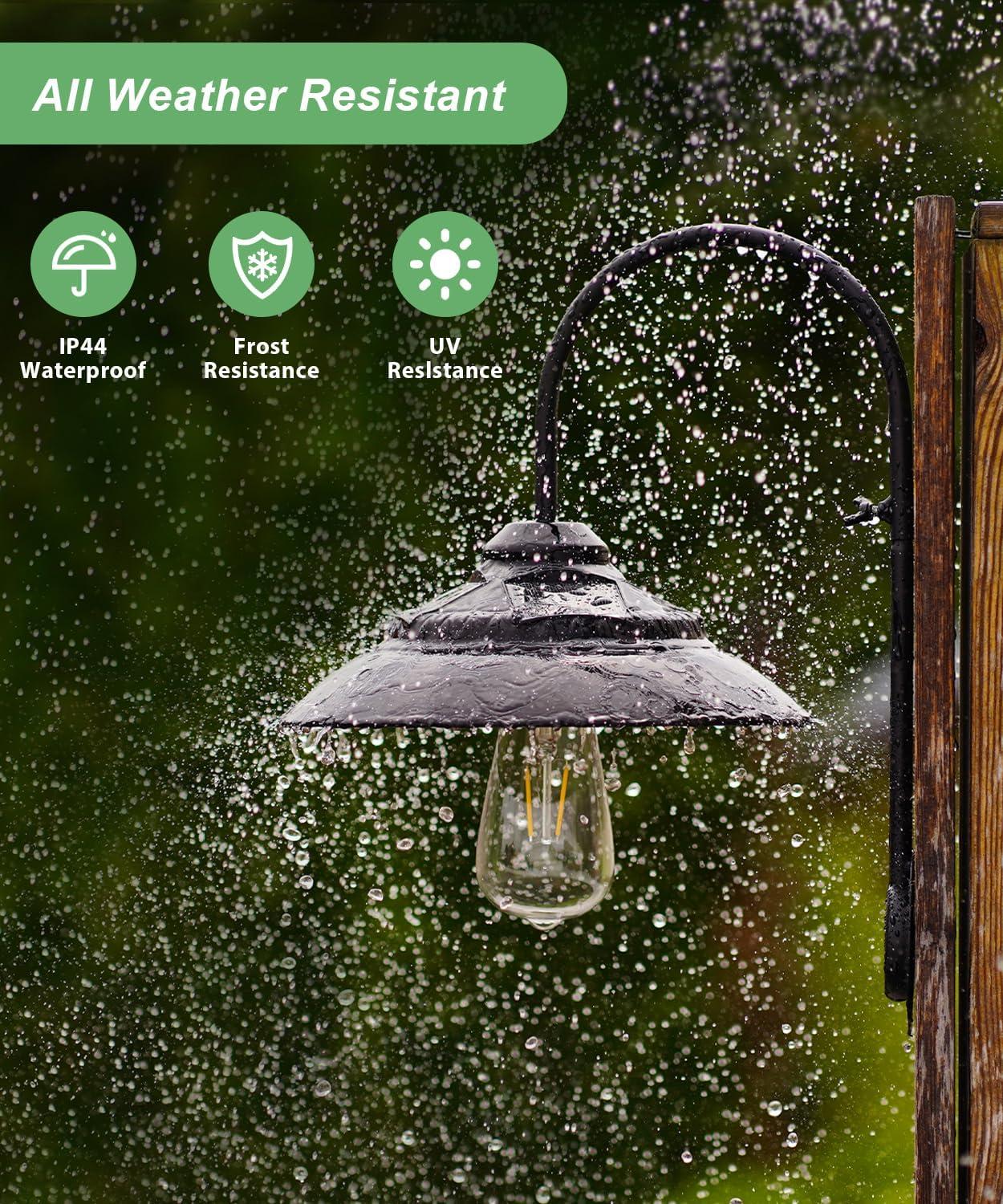 Goodeco Solar Barn Light with Motion Sensor - Metal Design Outdoor Lights - 4 High Efficiency Solar Panels with Clear Glass LED Edison Bulb, Perfect Chicken Coop Light & More (Black)