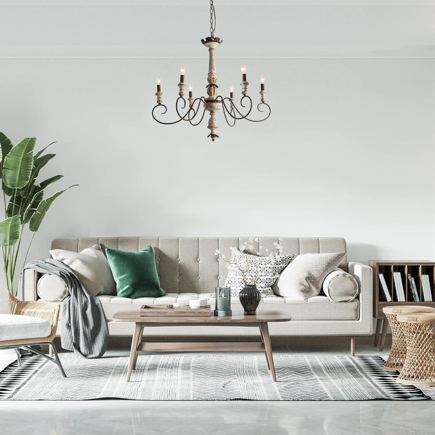 The Gray Barn French Country 6-Light Wood Chandelier Classic Farmhouse Lights - 31.1" D x 28" H