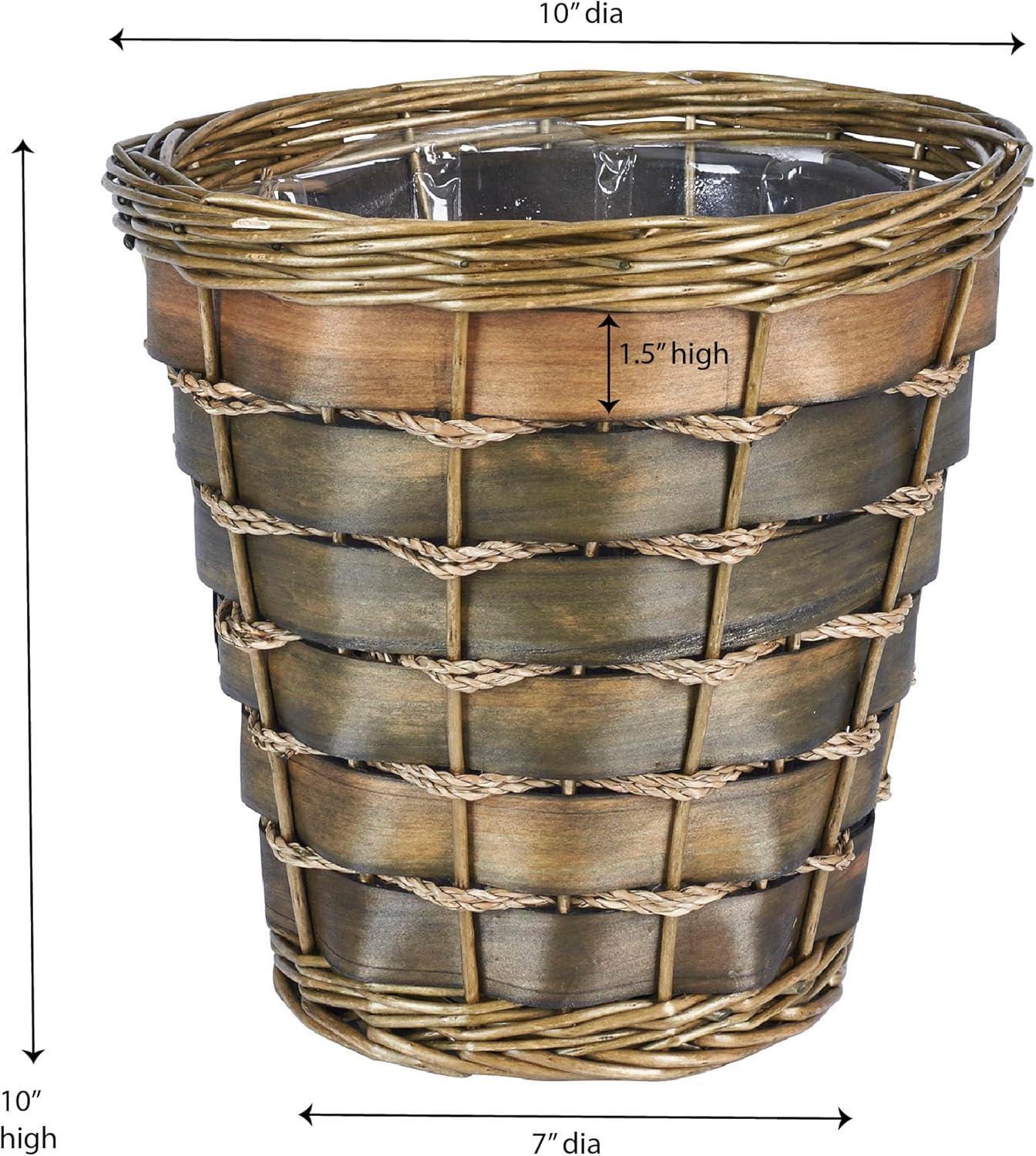 Household Essentials Woven Willow Waste Basket with Plastic Liner, Brown