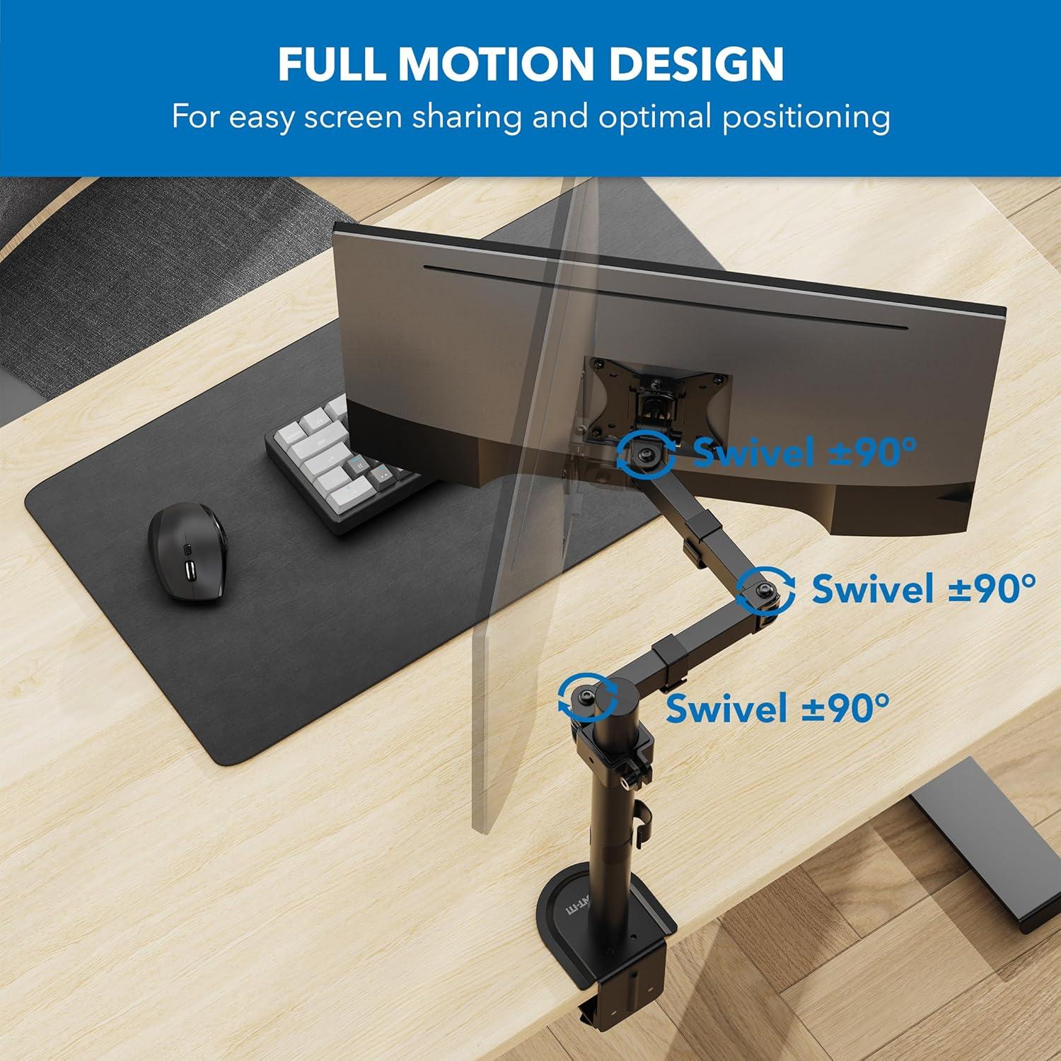 Black Steel Full Motion Single Monitor Desk Mount