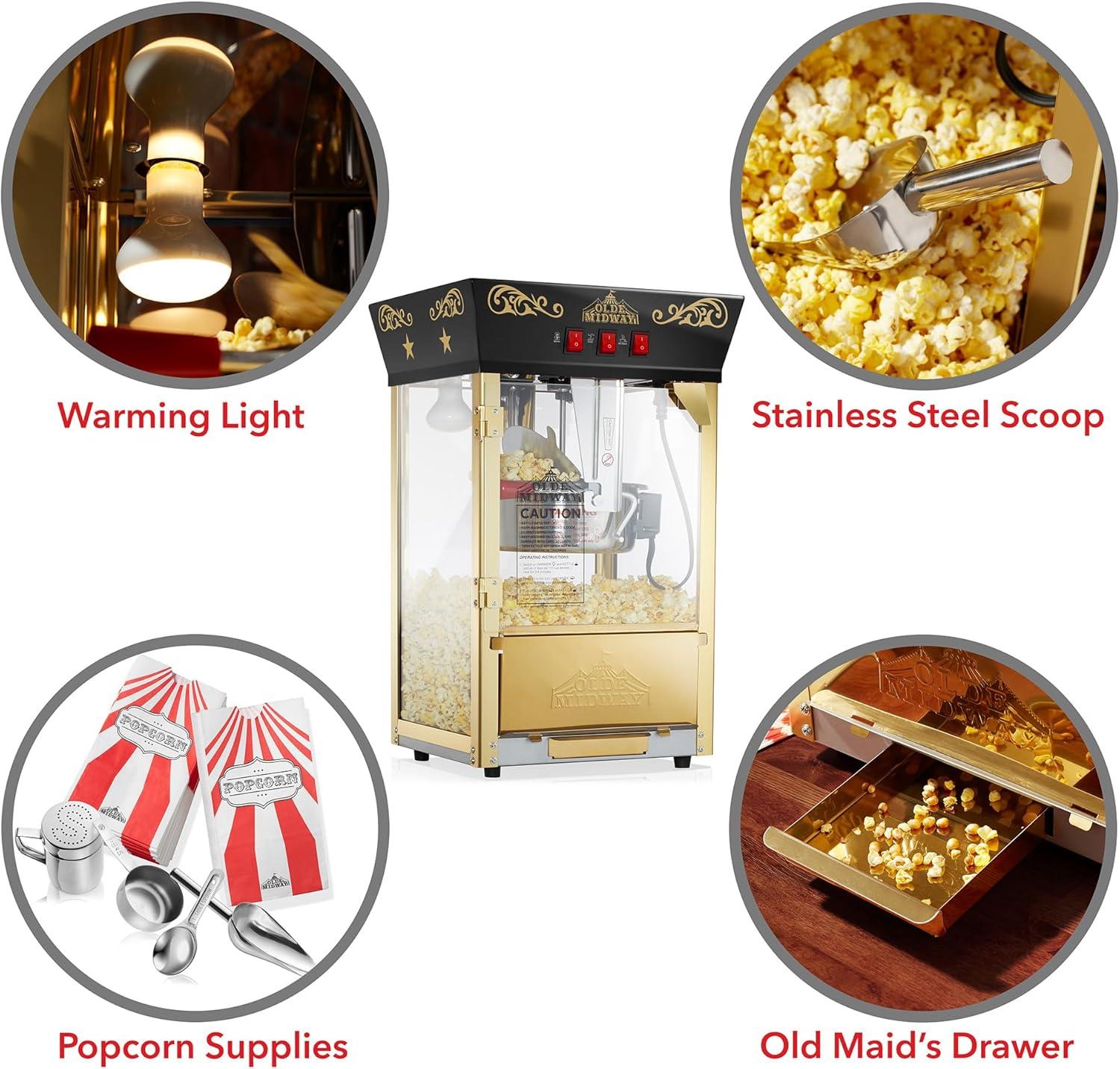 Olde Midway Movie Theater-Style Countertop Popcorn Machine Popper with 8 oz Kettle