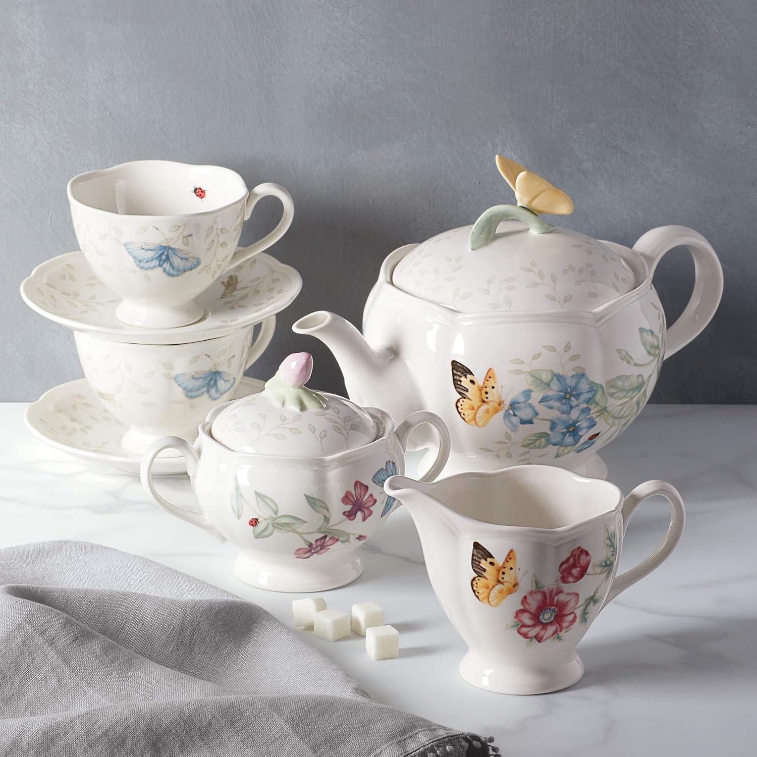 Butterfly Meadow Floral Porcelain 7-Piece Tea Set