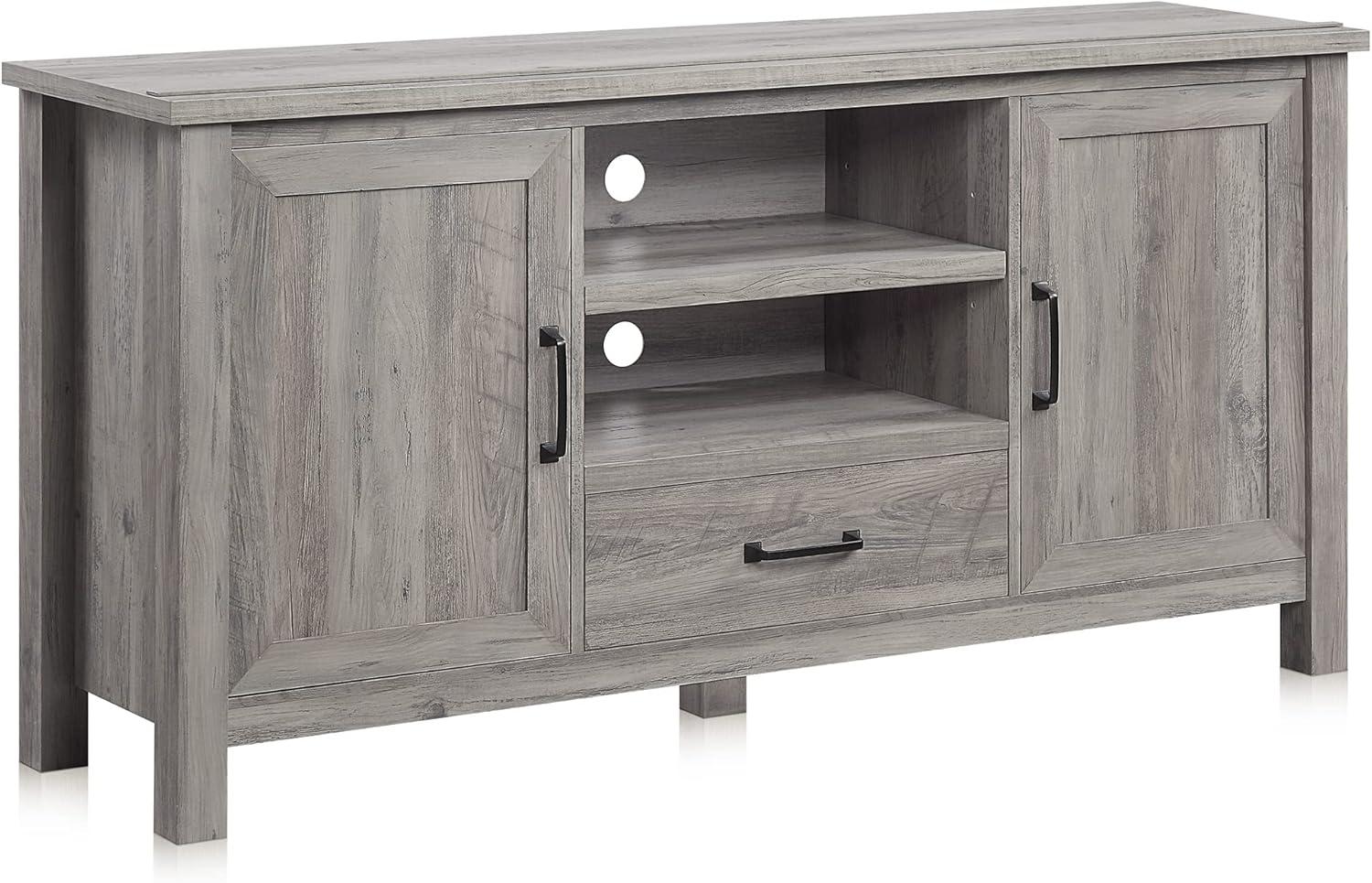 Freestanding 60" Grey Wash Farmhouse TV Stand with Storage