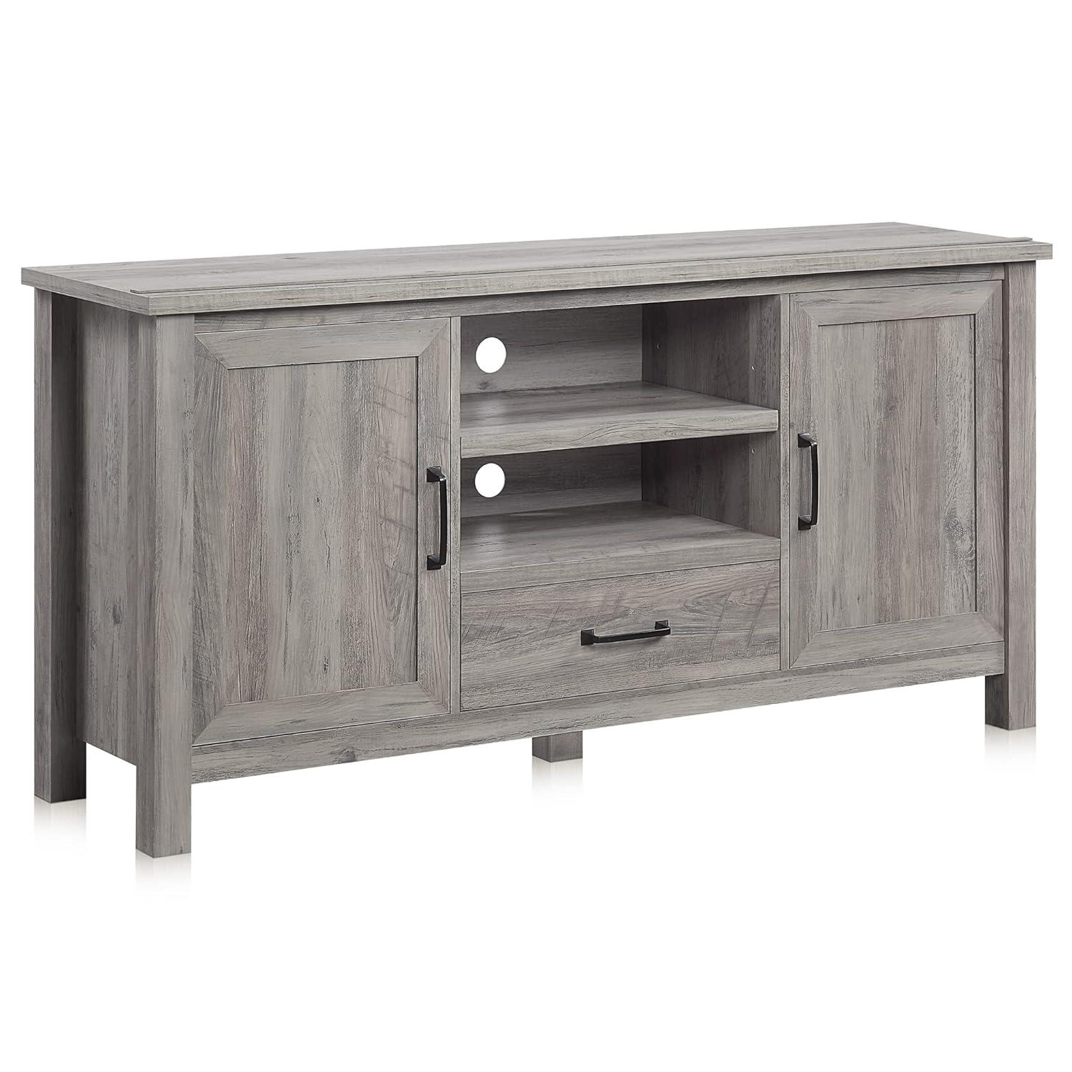 BELLEZE Modern 60 Inch Farmhouse TV Stand or Entertainment Center for TVs Up to 65 Inches, Sideboard Kitchen Buffet Storage Cabinet with Shelves and Storage - Virat (Gray Wash)