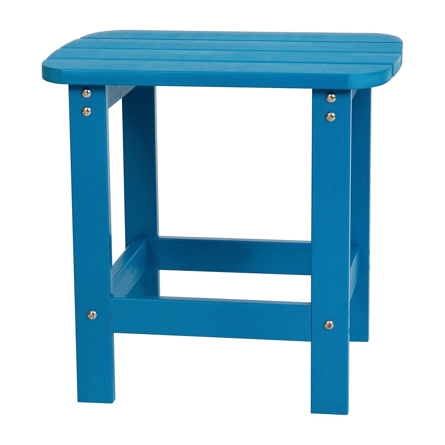 Flash Furniture Charlestown All-Weather Poly Resin Wood Adirondack Side Table in Blue