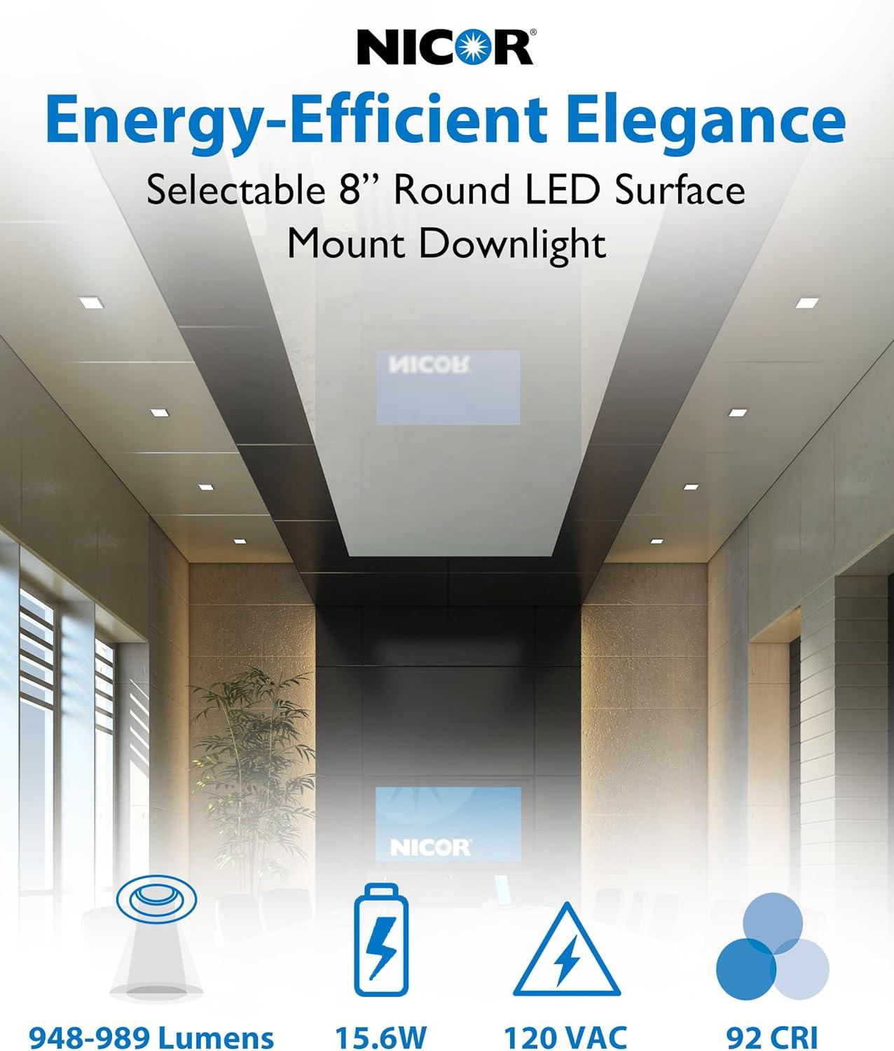 8-Inch White Round Selectable LED Surface Mount Downlight