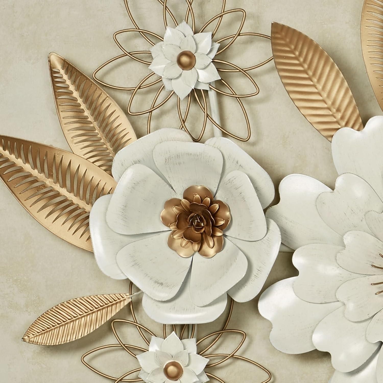 Blooming Assemblage Dimensional Metal Floral Wall Art Sculpture Ivory/Gold 39 in wide x 3.5 in deep x 27 in high