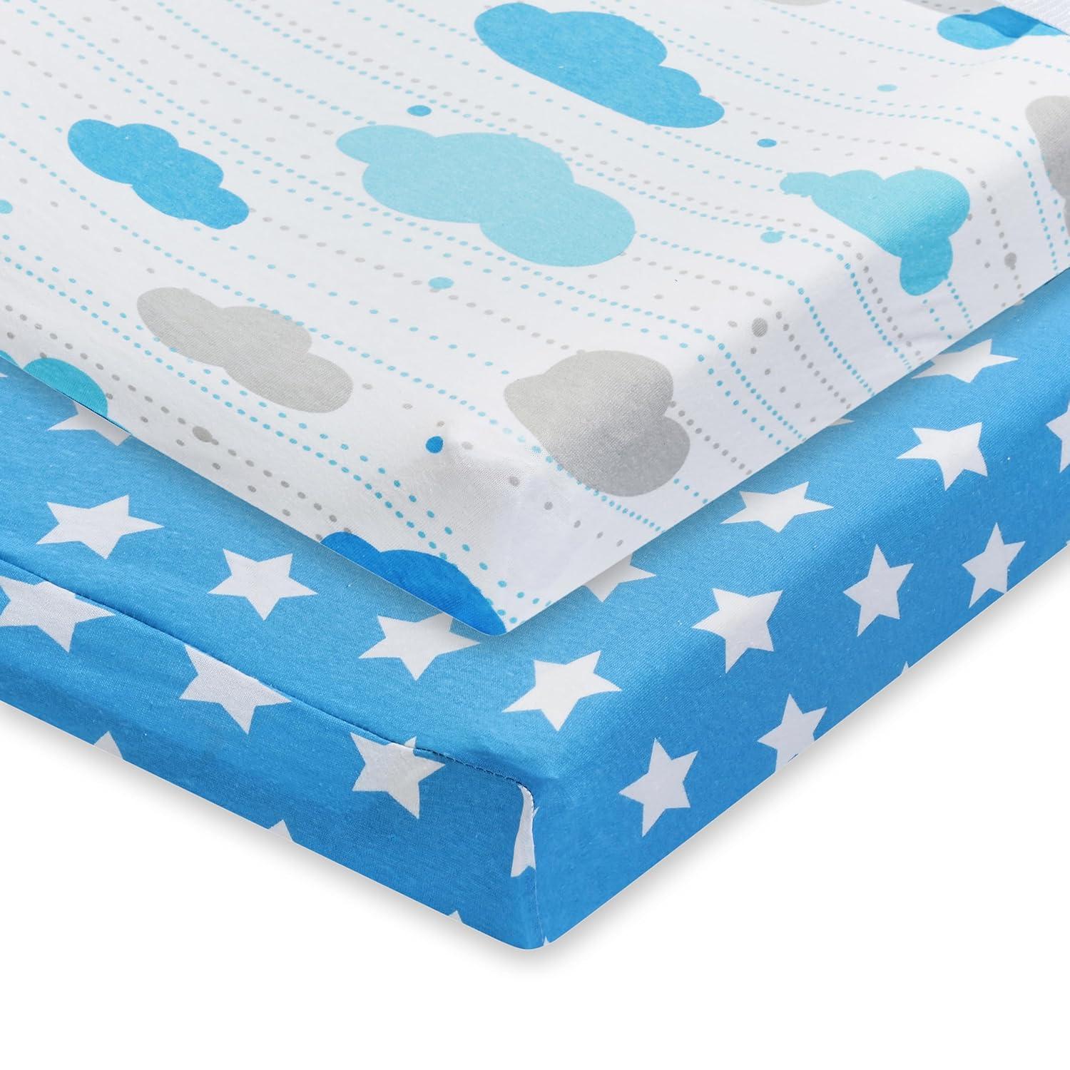 EVERYDAY KIDS 2 Pack Cotton Jersey Knit Changing Pad Cover - Stars/Clouds