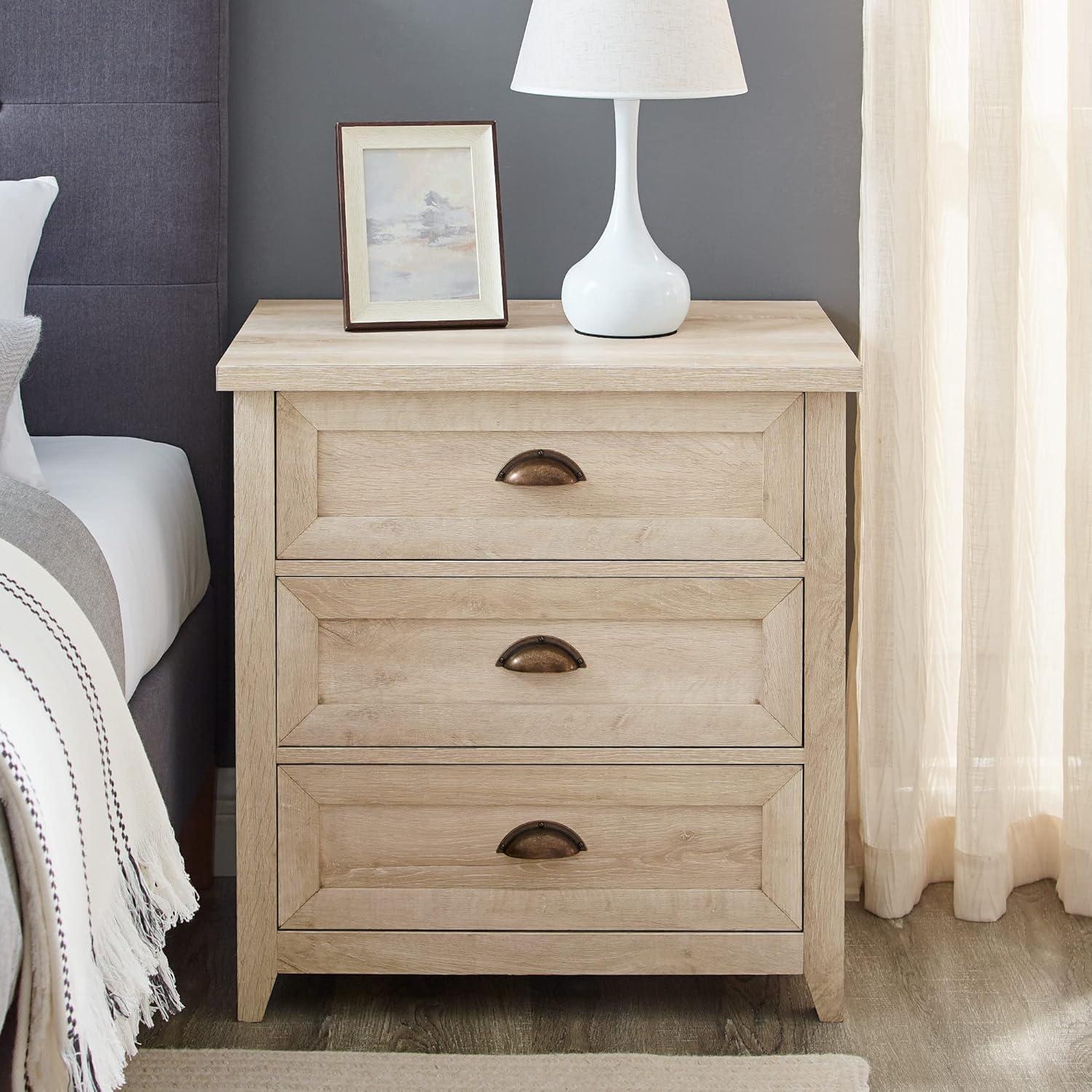 Odette 25" White Oak 3-Drawer Nightstand with Cup Handles