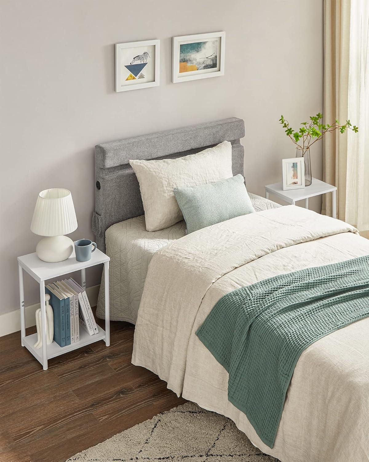 White Metal Rectangular End Tables with Storage Shelves