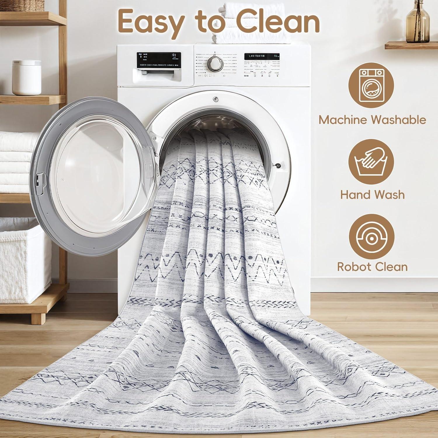 Large Living Room Area Rug 9x12: Soft Machine Washable Boho Moroccan Farmhouse Rugs for Bedroom Under Dining Table - Non-Slip Neutral Morden Indoor Floor Rug Carpet for Home Office Decor - Grey