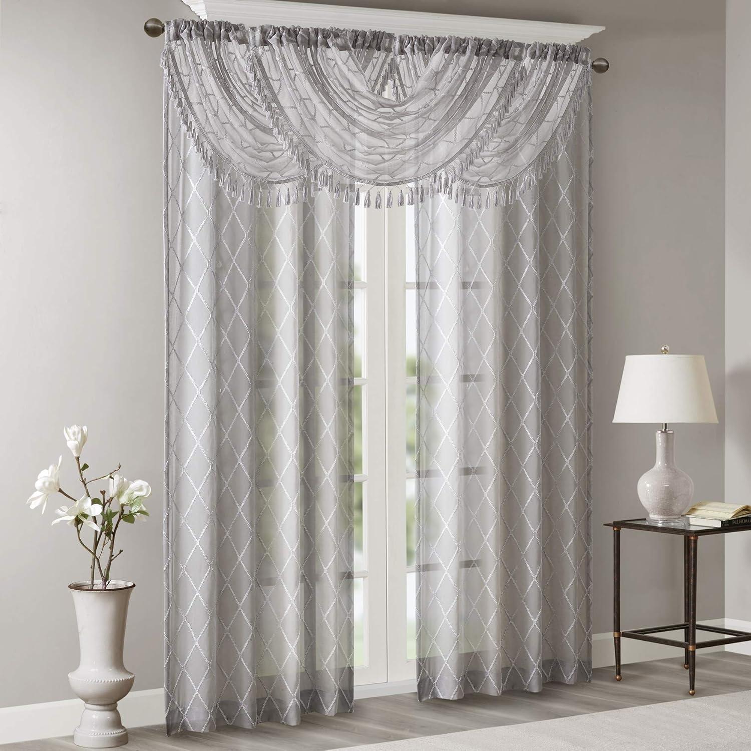 Irina Diamond Sheer Embroidered Waterfall Valance