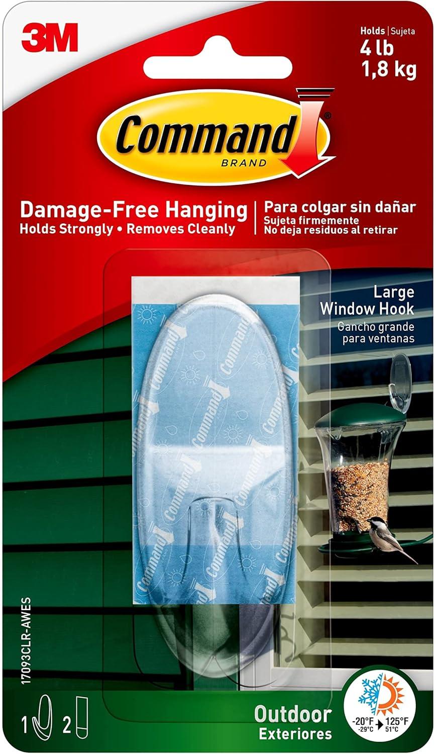 Large Clear Outdoor Window Hook with Adhesive Strips