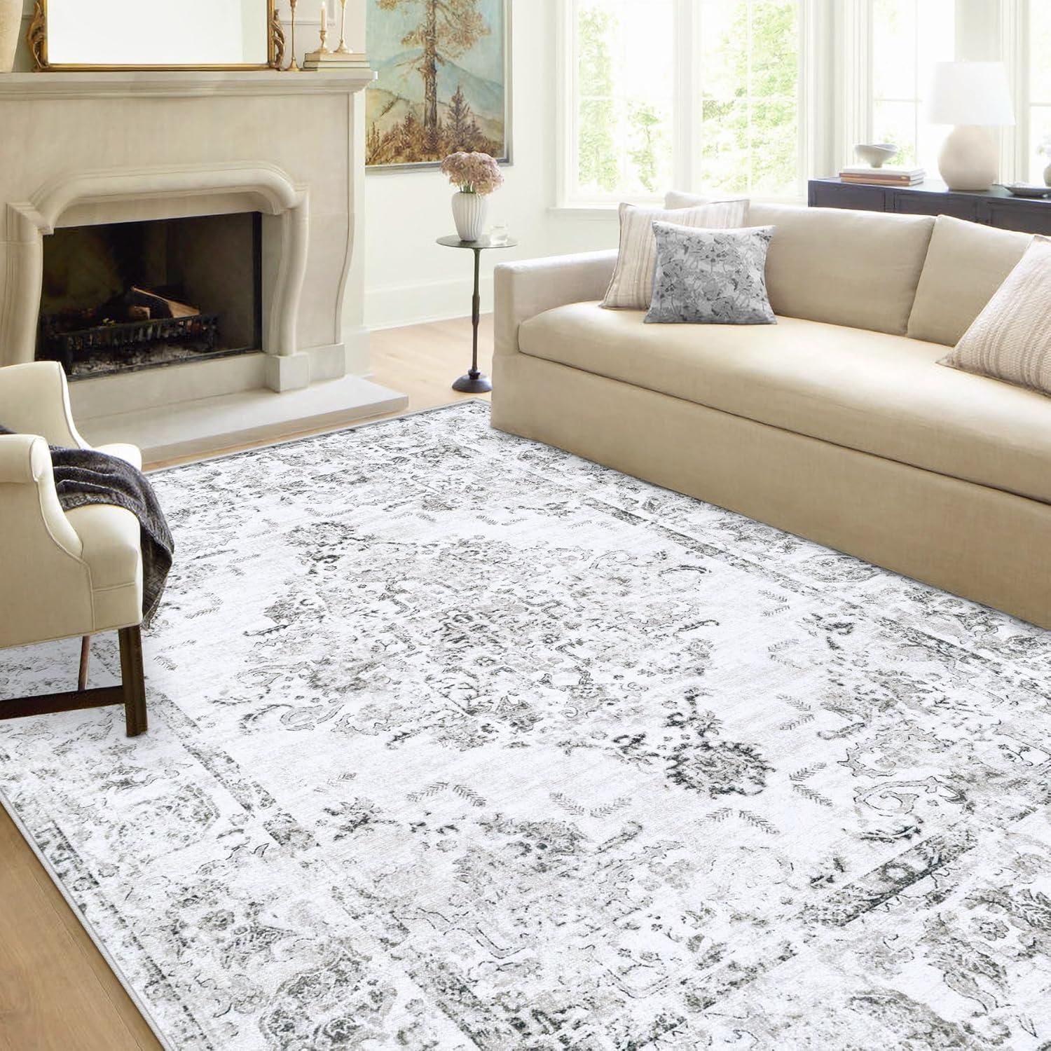 Gray 5' x 7' Vintage Washable Non-Slip Area Rug