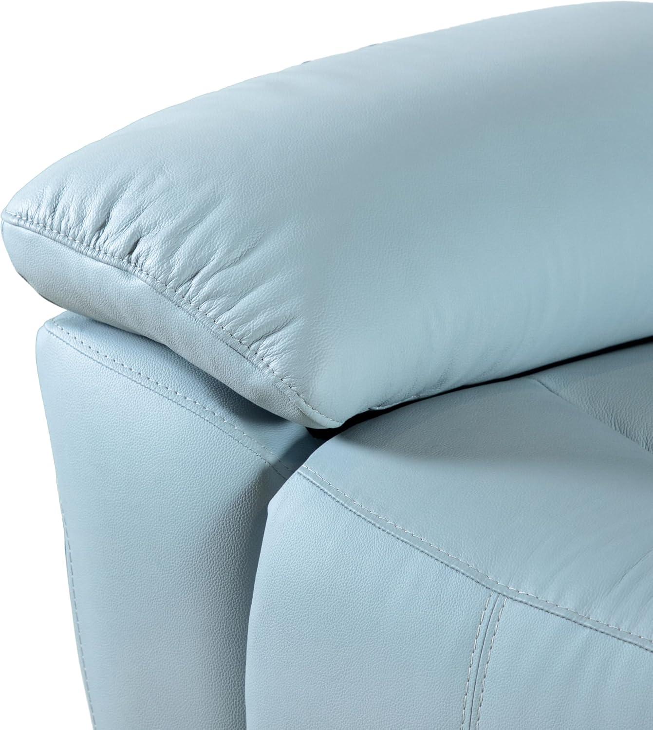 Powder Blue Leather Reclining Loveseat with Pillow Top Arms