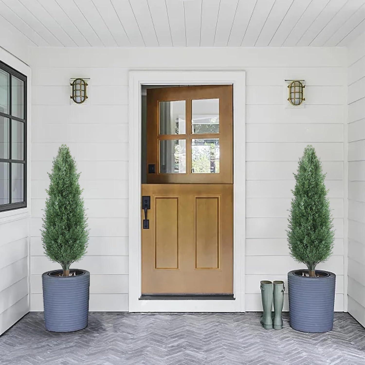 3ft Artificial Topiary Trees Set of 2, Faux Boxwood Tree for Outdoor Decor, Topiaries Plants Artificial Outdoors for Front Door Patio Garden C38