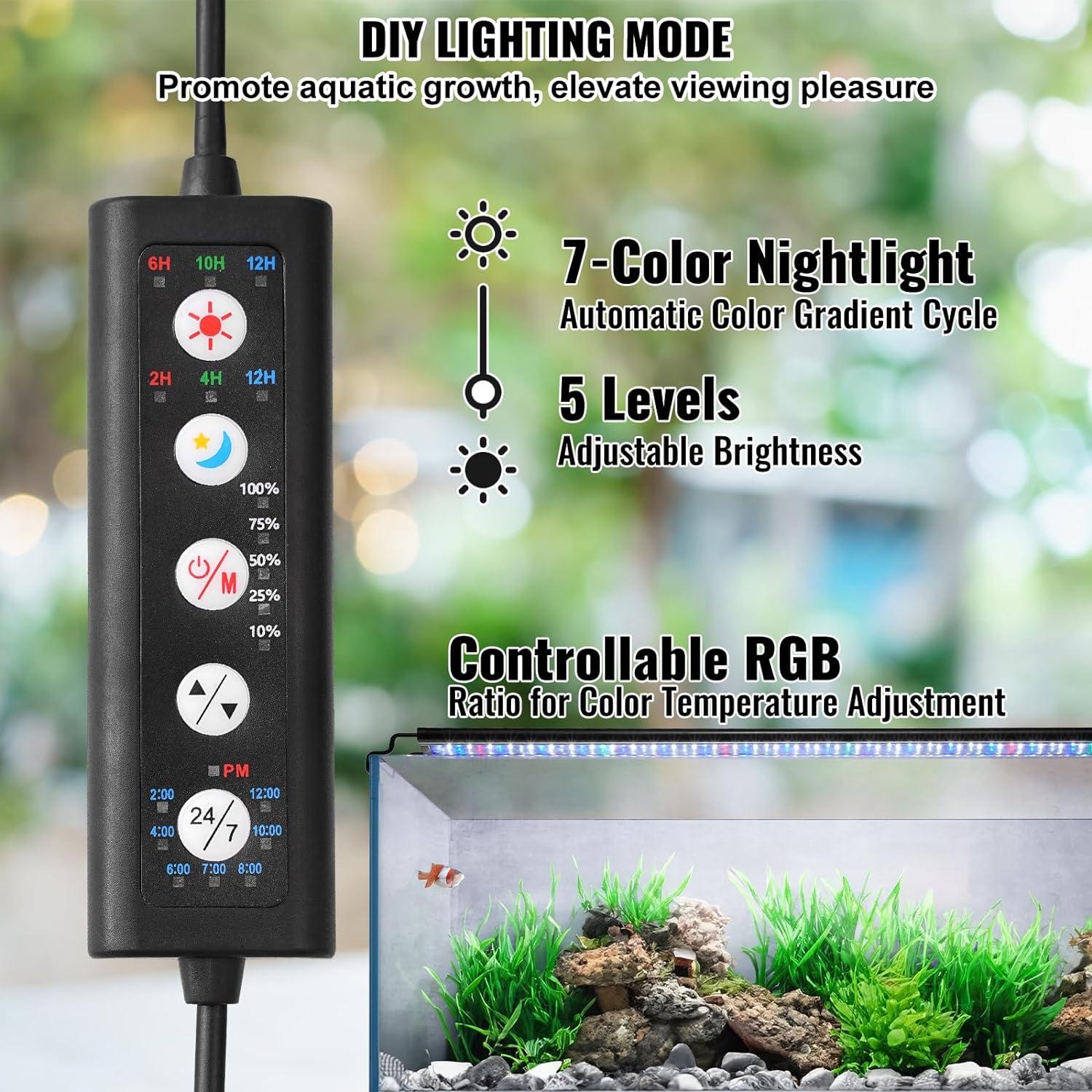 Black Aluminum Full Spectrum LED Aquarium Light with Timer