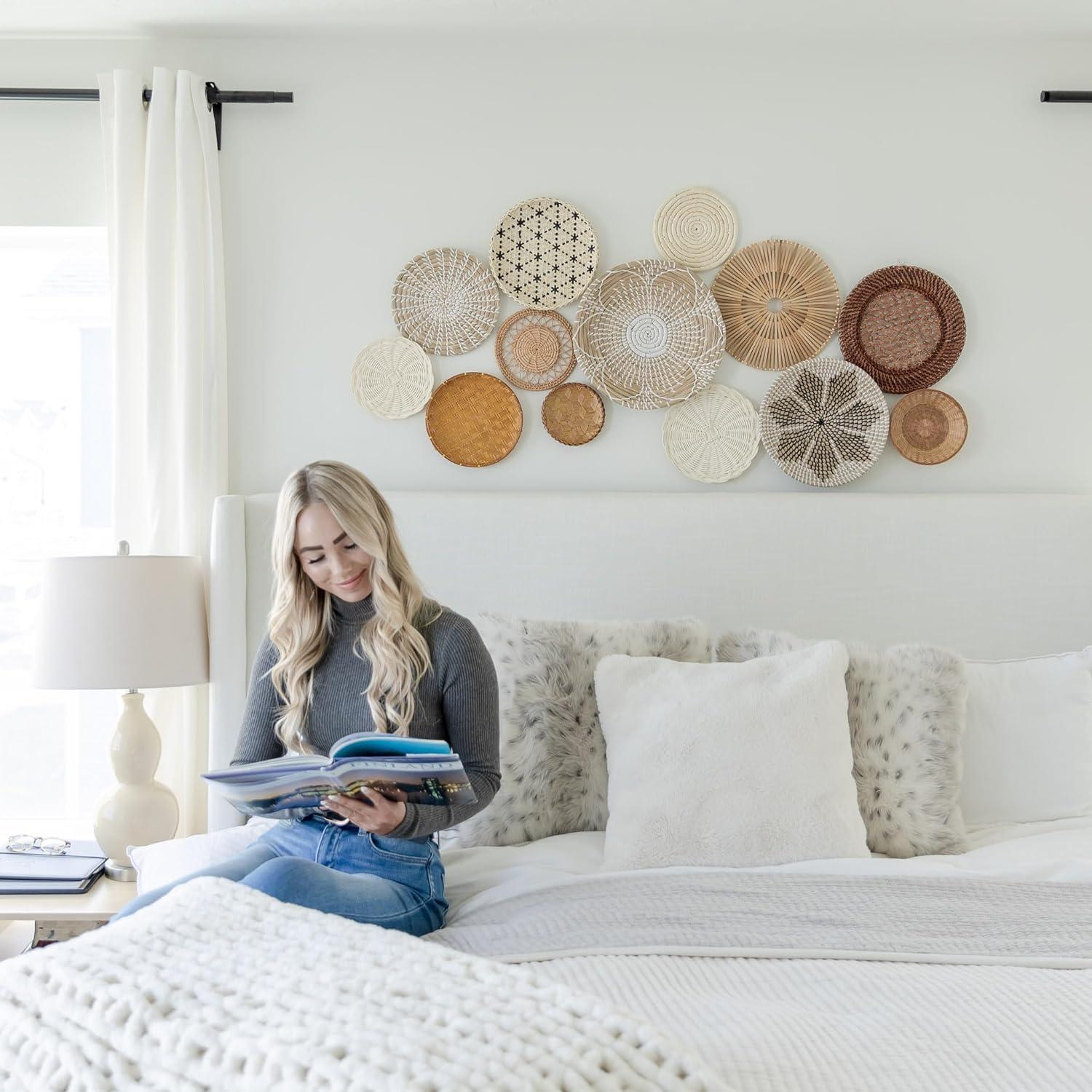 Hanging Woven Wall Basket Set - 7 Unique Handcrafted Seagrass Baskets for Boho, Farmhouse & Rustic Wall Decor, Table Settings & More - Ready to Hang with Nails & Marking Pencil Included