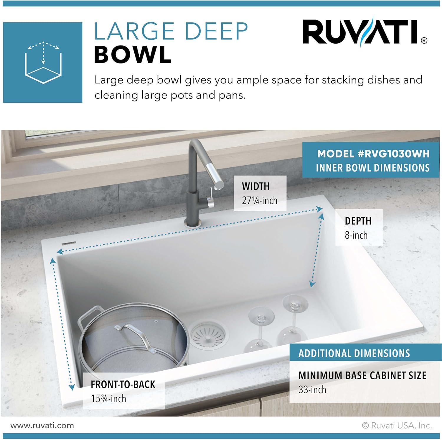 Ruvati 30 x 20 inch epiGranite Drop-in Topmount Granite CompositeKitchen Sink