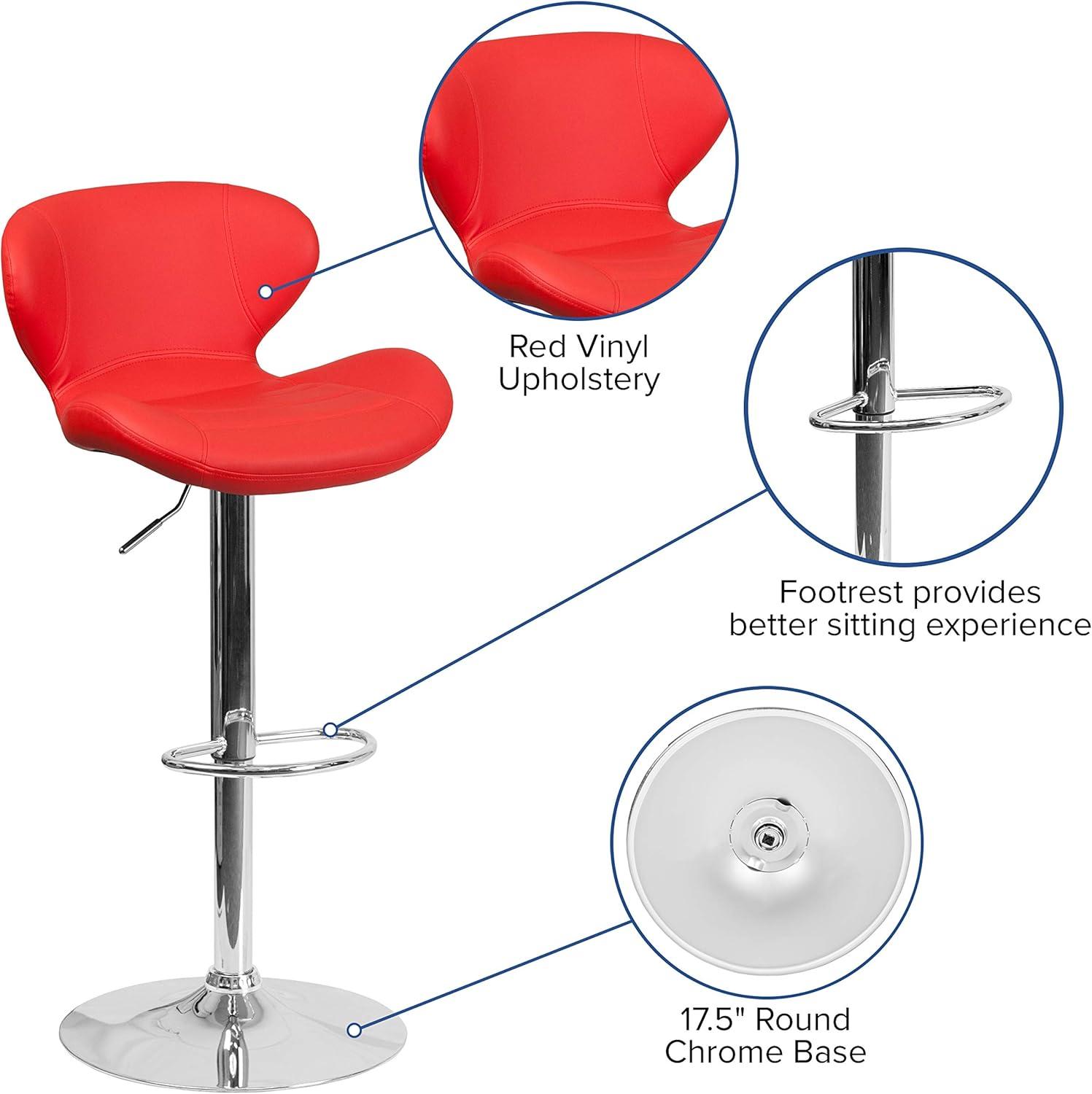 Flash Furniture Contemporary Adjustable Height Barstool with Curved Back and Chrome Base