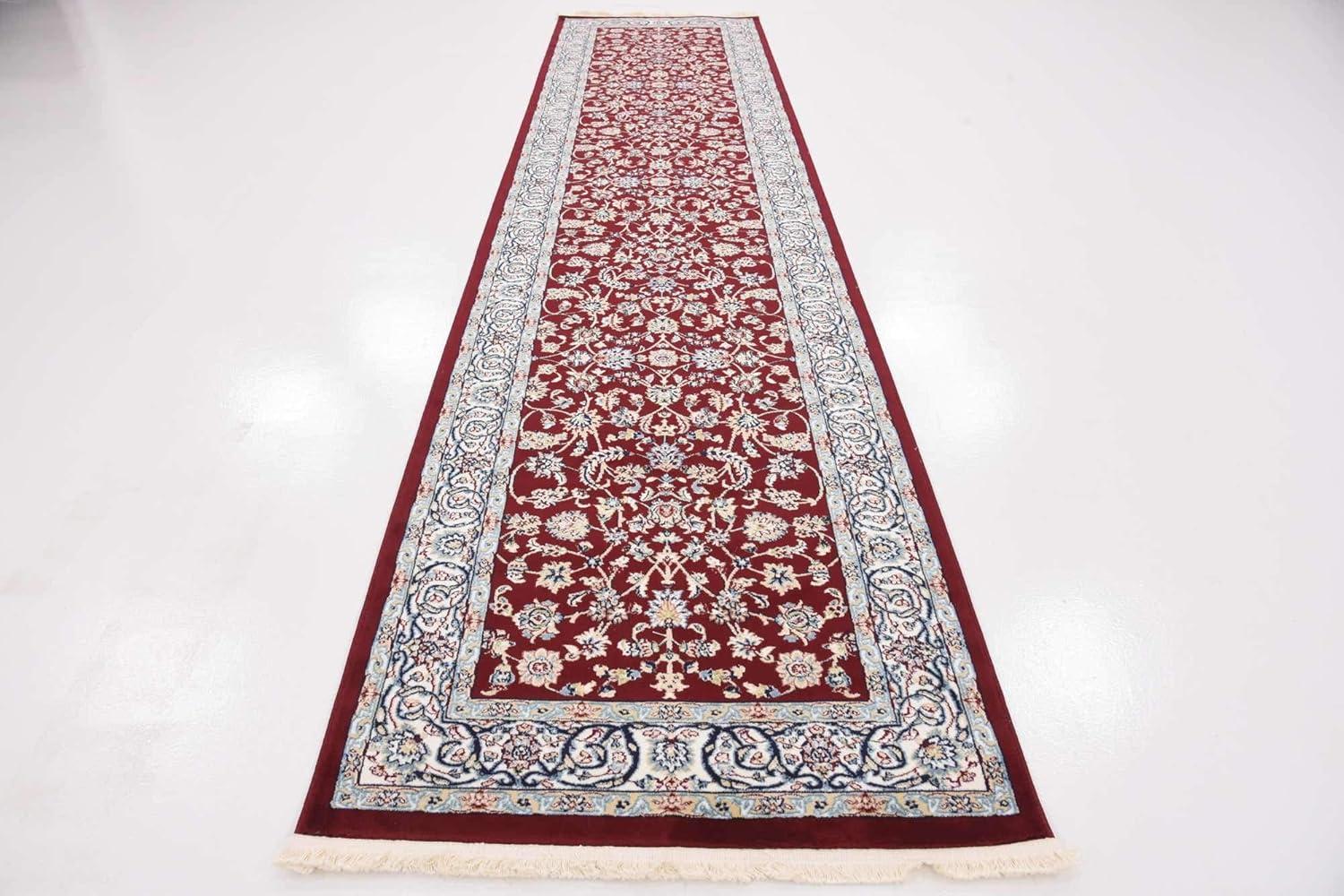 Rugs.com Rabia Collection Rug – 3' x 13' Runner Burgundy Low Rug Perfect For Hallways, Entryways