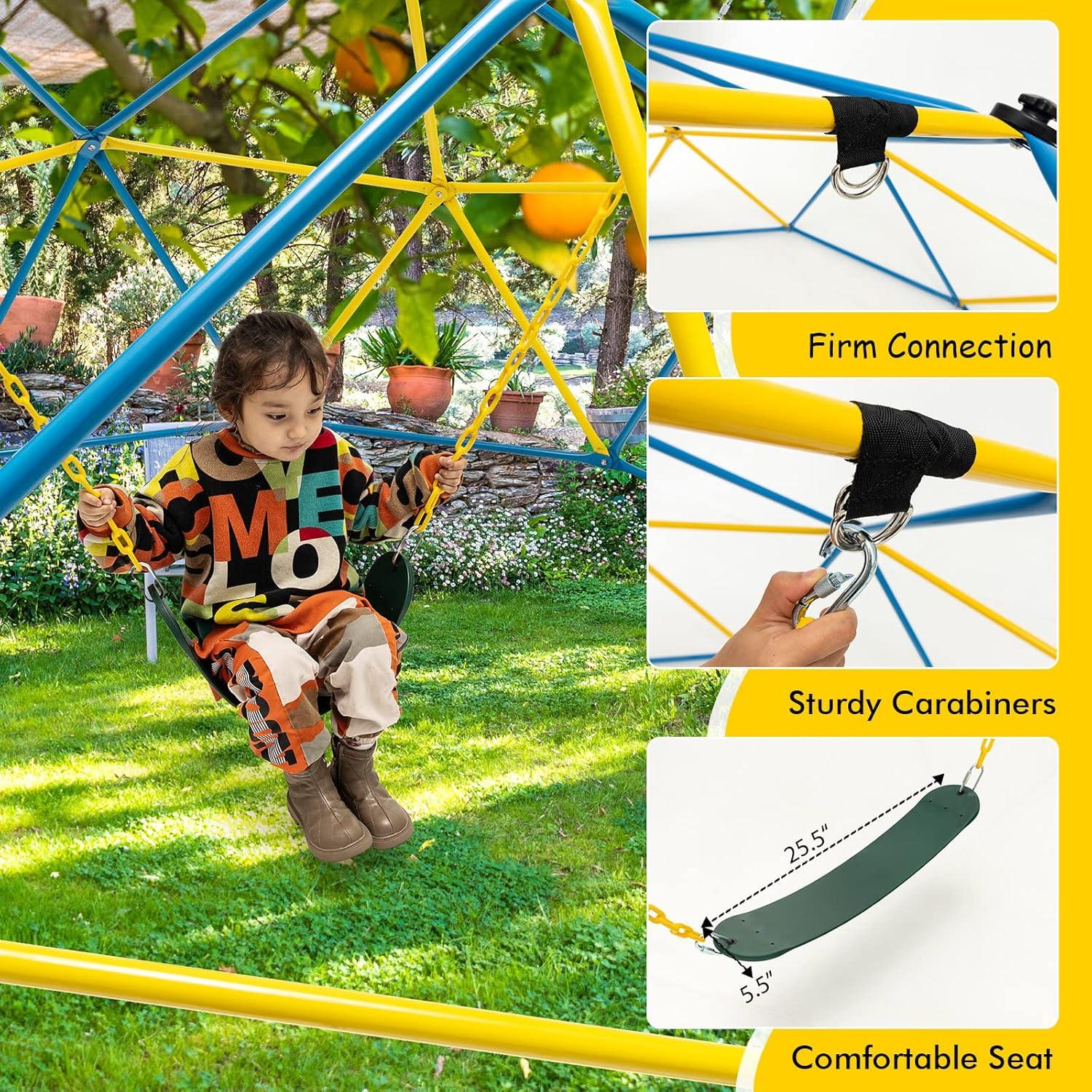 Spaco 10 Feet Kids Dome Climber, Climbing Dome with Swing and 800 Lbs Load Capacity for Garden Yard, Kids Play Equipment for Outdoor, Multicolor