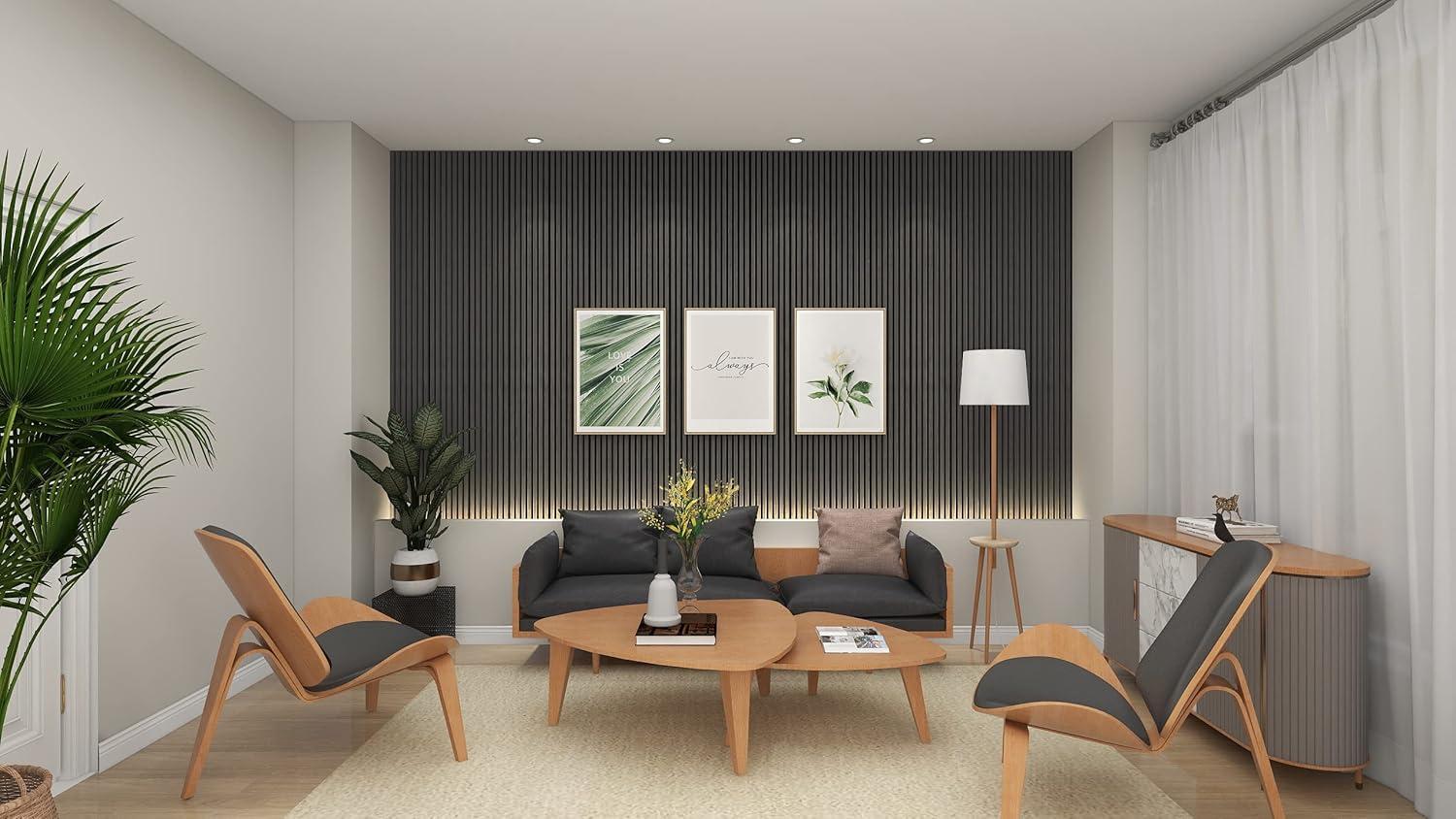 CONCORD WALLCOVERINGS ™ Acoustic Wall Panels – Wooden Sound-Absorbing 3D Veneers for Noise Reduction & Soundproofing, Home Theater - 94.5" x 5" (Pack of 6, Covers 18.7 Sq Ft) - Charcoal COA1420