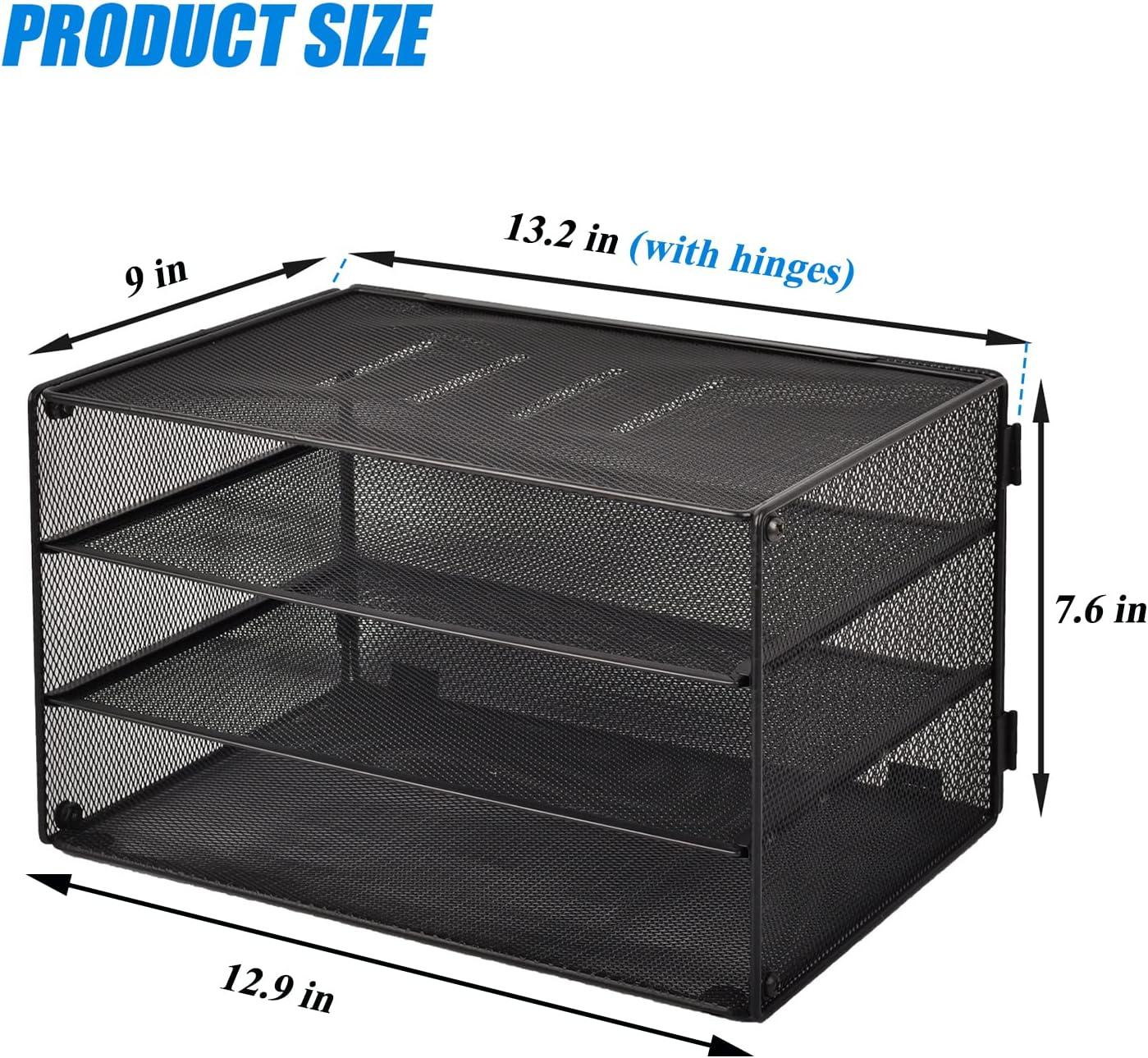 Black Mesh 3-Tier Rectangular Paper Organizer Tray