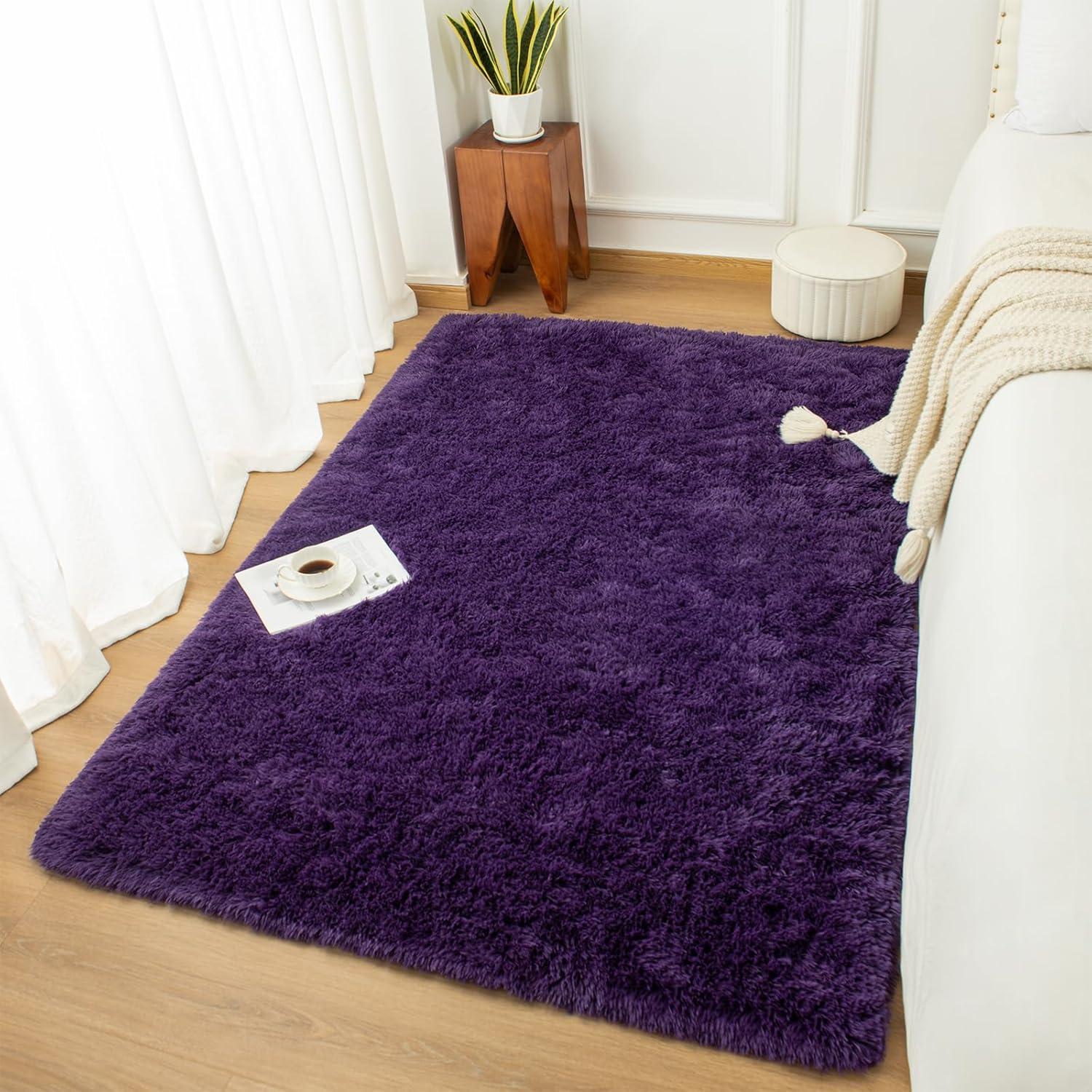 ZENELESS Solid Shag Collection Rug,8'x10' Grape Purple Large Fluffy Area Rugs Perfect for Living Room, Bedroom