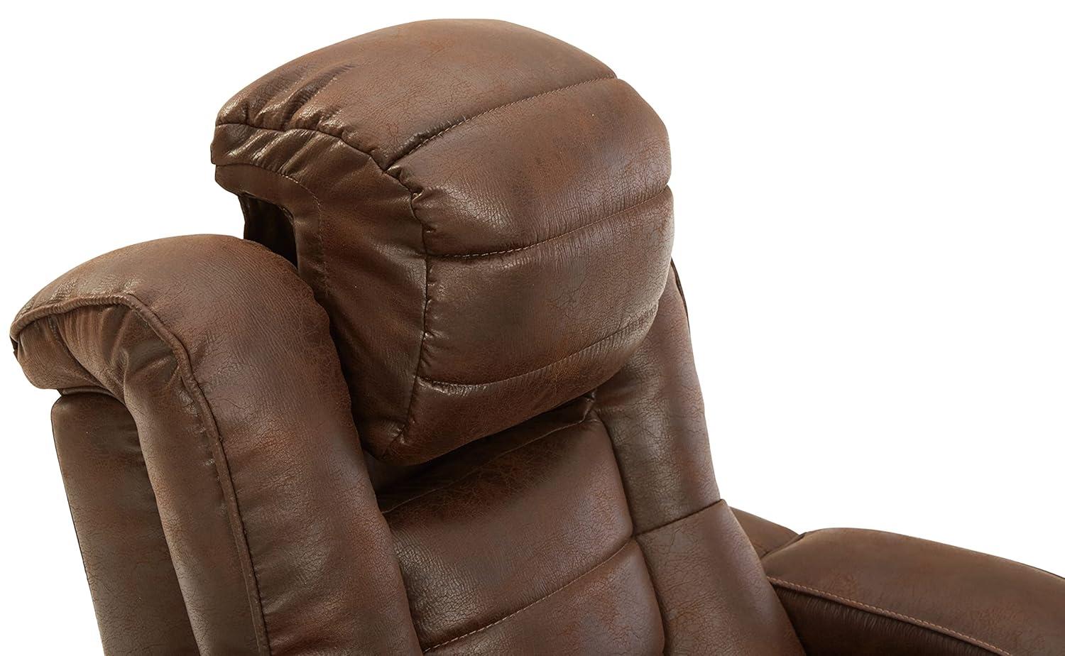 Signature Design by Ashley Owner's Box Faux Leather Power Recliner in Thyme