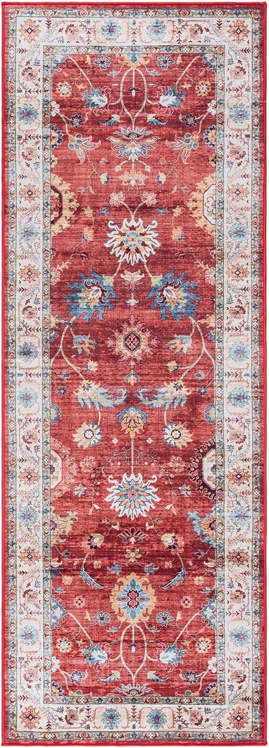 Gertmenian Crystal Print Cullen Red Cream Multi Traditional Transitional Casual Floral Washable Digital Print Indoor Area Rug