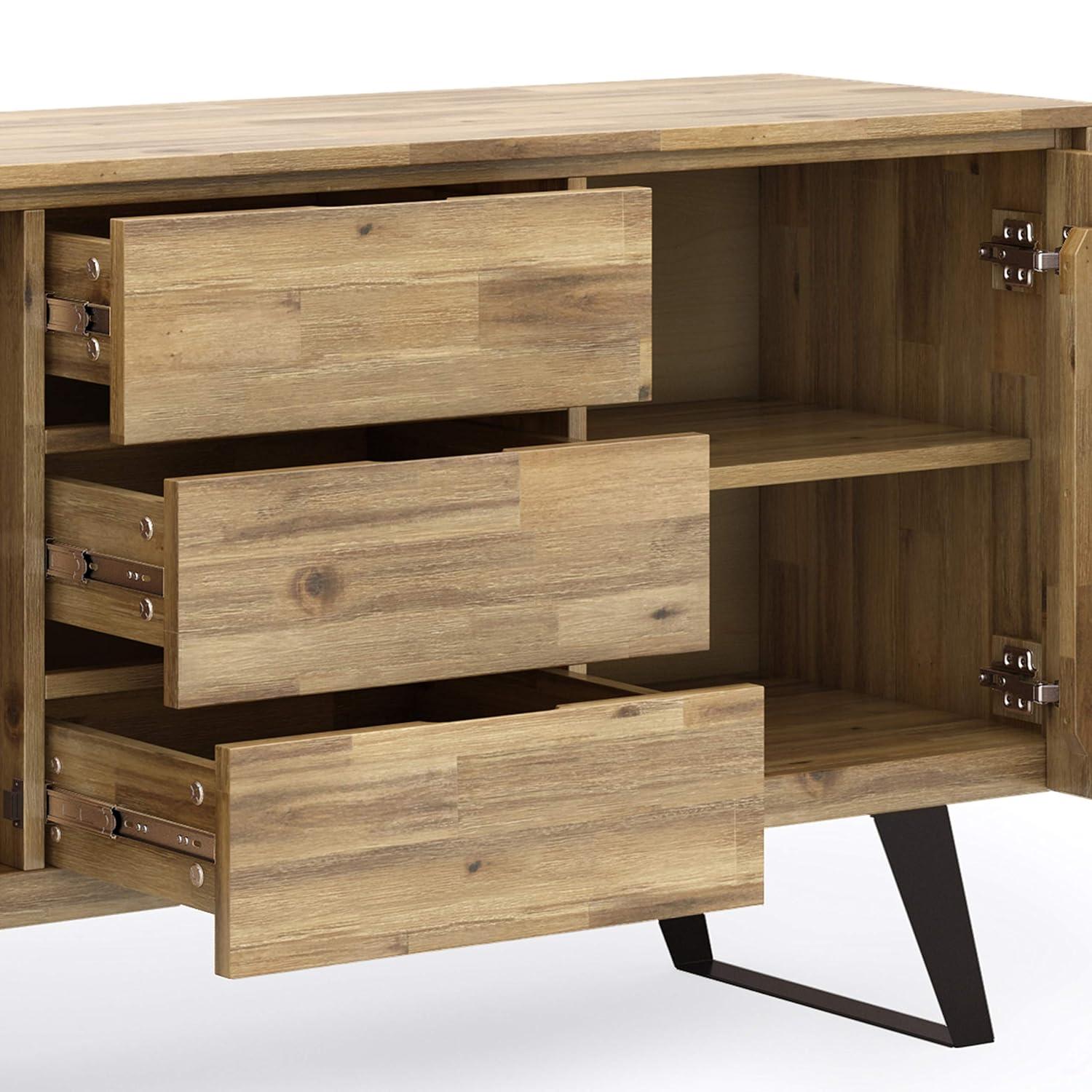 Simpli Home Lowry 60"W Solid Wood Modern Industrial 2-Door Sideboard Buffet with 3 Center Drawers