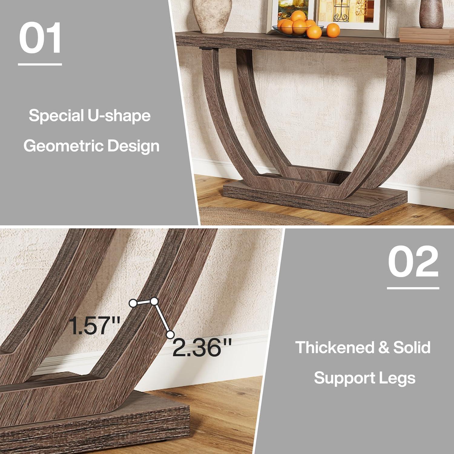 Tribesigns 63 Inches Farmhouse Wood Console Table for Entryway, Narrow Long Foyer Sofa Table with Geometric Legs for Hallway, Entrance, Brown