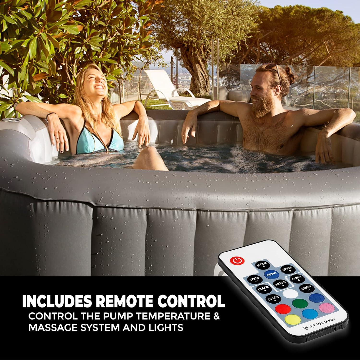 SereneLife 4-Person Gray PVC Square Inflatable Hot Tub with LED Lights