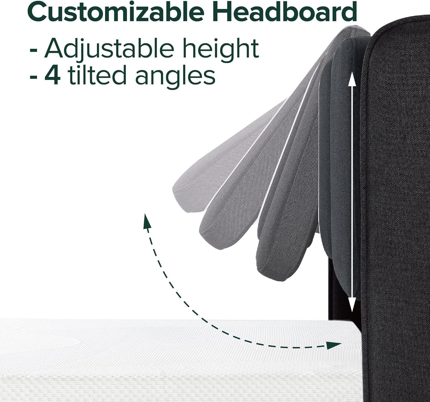 Zinus 39" Avery Platform Bed, Reclining Fabric Headboard and USB Ports, Beige, King