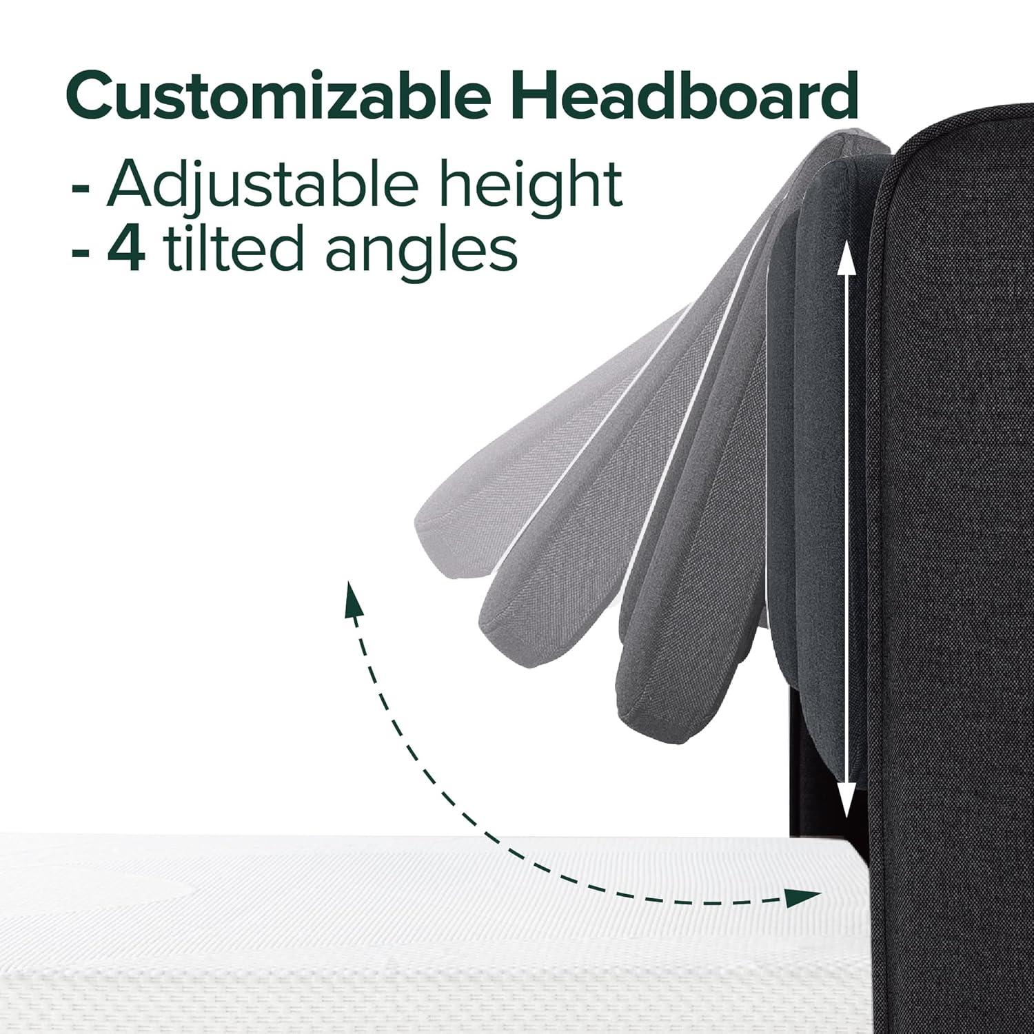 Zinus 39" Avery Platform Bed, Reclining Fabric Headboard and USB Ports, Beige, King