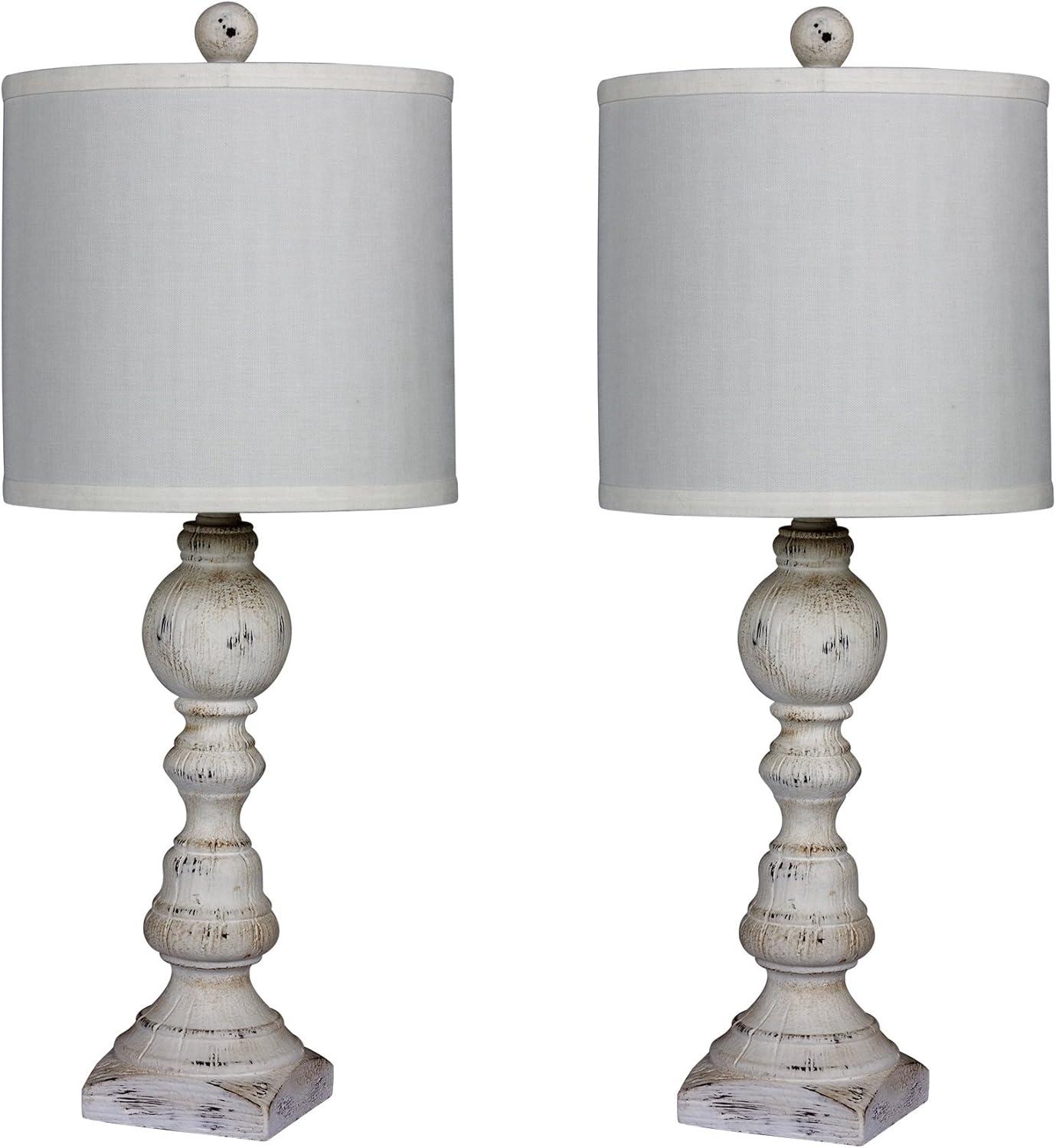 Fangio Lighting 's 6241CAW-2PK Pair Of 26 in. Distressed Balustrade Resin Table Lamps in a Cottage Antique White Finish