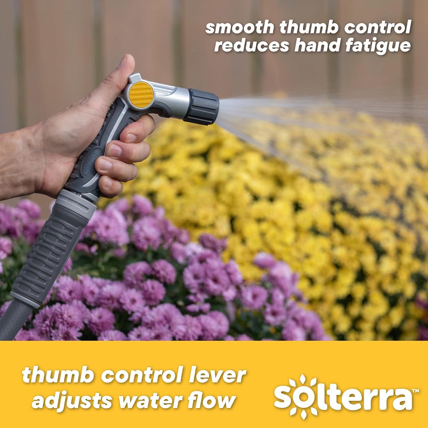 Solterra 56700 Adjustable Garden Hose High-Flow Nozzle with Thumb Control, Gray