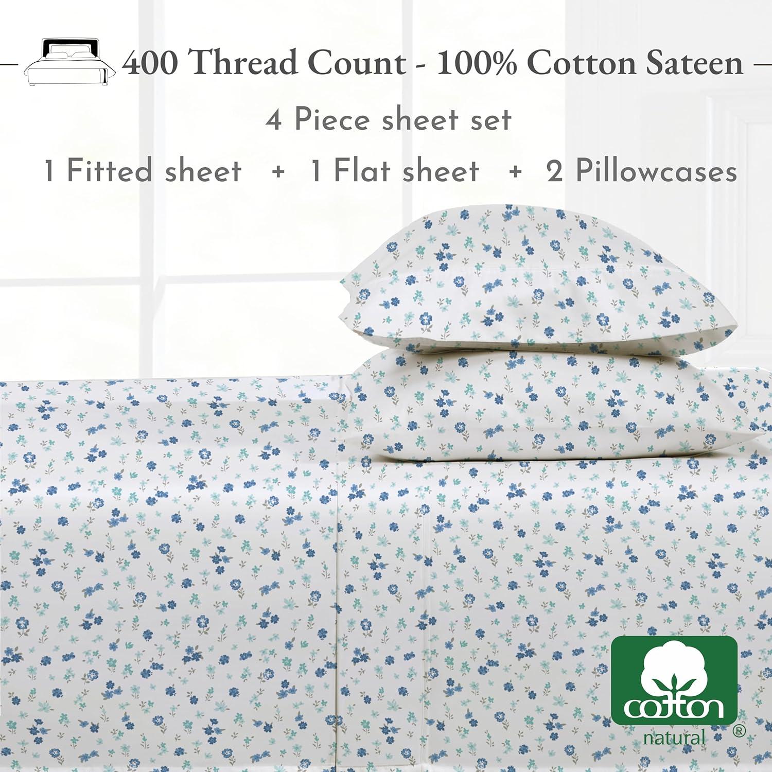 Cotton Sheets Set - Softest 400 Thread Count Bed Sheets, 100% Cotton Sateen, Cooling, Deep Pocket by California Design Den