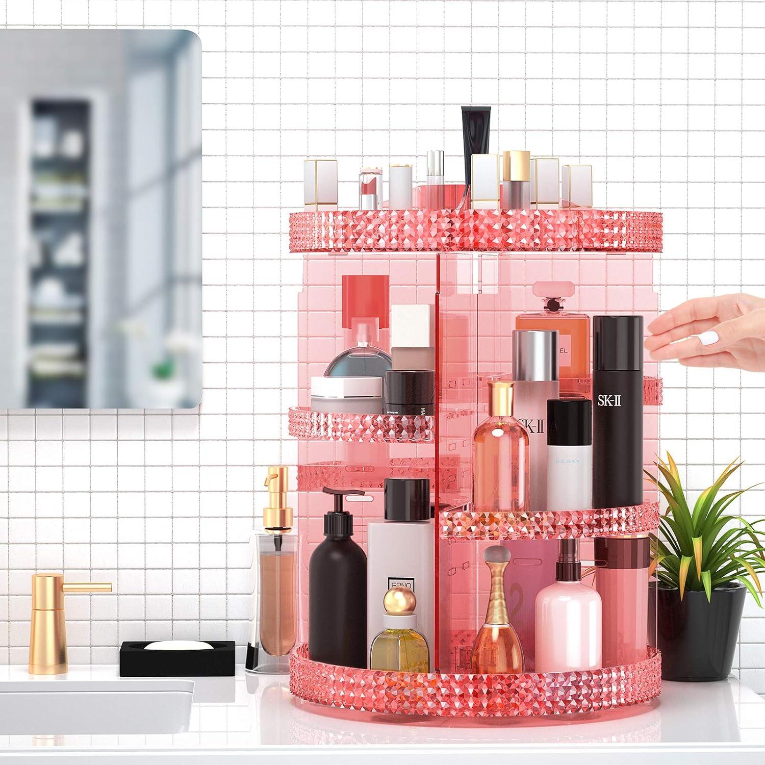 360 Degree Rotating Makeup Organizer, Extra Large Capacity Perfume Holder Organizer, Removable 7 Layers Cosmetics Organizer, Make Up Organizer For Countertop Storage Skincare or More (Pink)