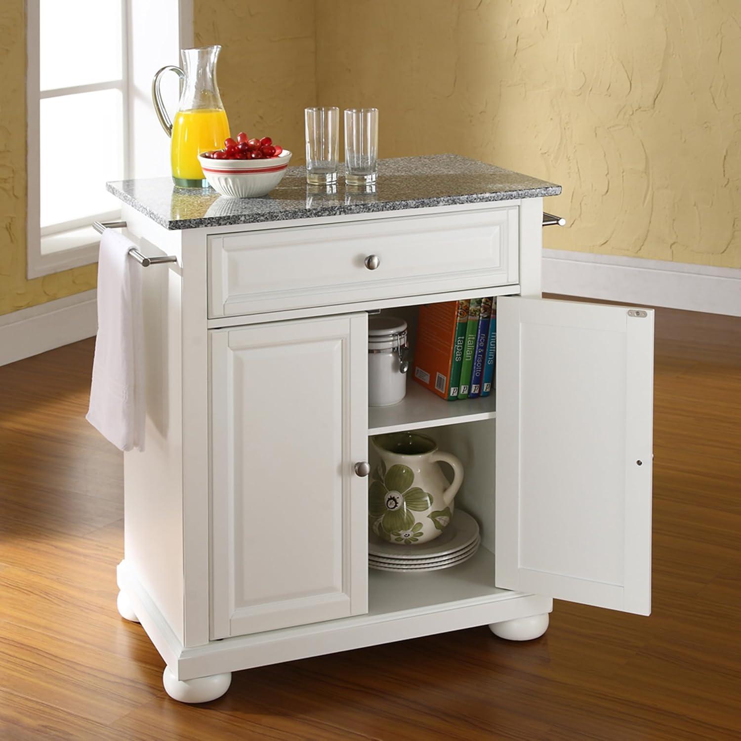 Alexandria Granite Top Portable Kitchen Island/Cart White/Gray - Crosley: Rolling Storage, Towel Bars, Adjustable Shelf