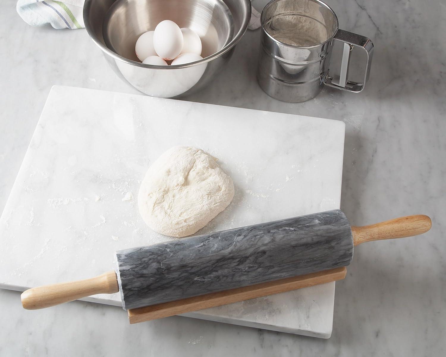 Fox Run Marble Pastry Rolling Pin Board Smooth with Rounded Edges 20" x 16" Grey
