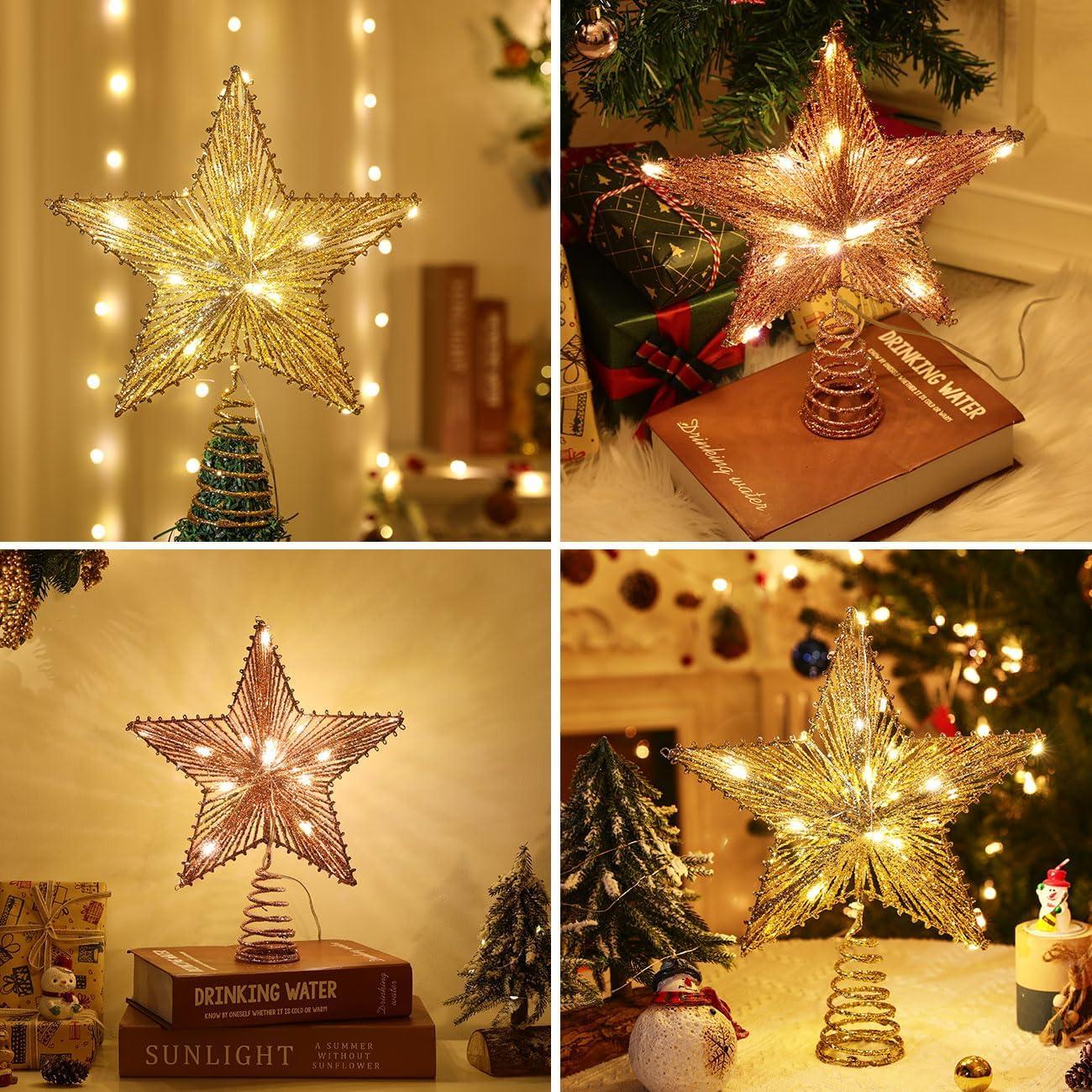 Rose Gold Lighted Star Christmas Tree Topper with Remote