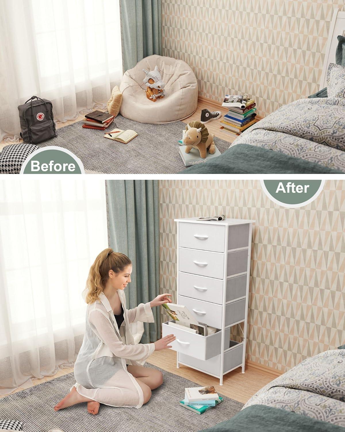 Crestlive Products 6 Drawers Vertical Dresser for Bedroom Storage Tower with Wood Top White