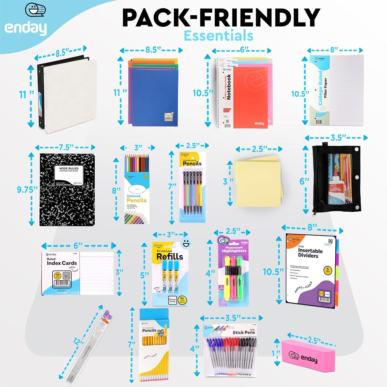 105-Piece School Supplies Kit for High School & College – Binders, Notebooks, Folders, Pens, Pencils, Sticky Notes, Dividers, Ruler, Erasers & More