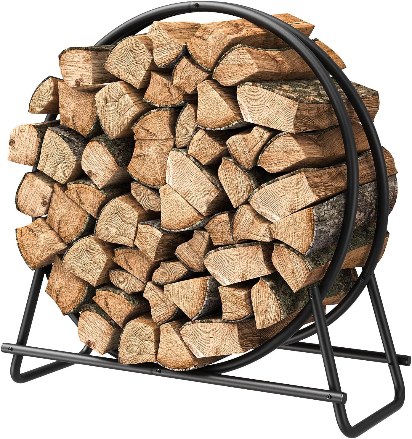 30" Firewood Rack, Rust Resistant Black Alloy Steel Log Hoop With Stable Triangular Design, Easy Assembly For Indoor & Outdoor Use